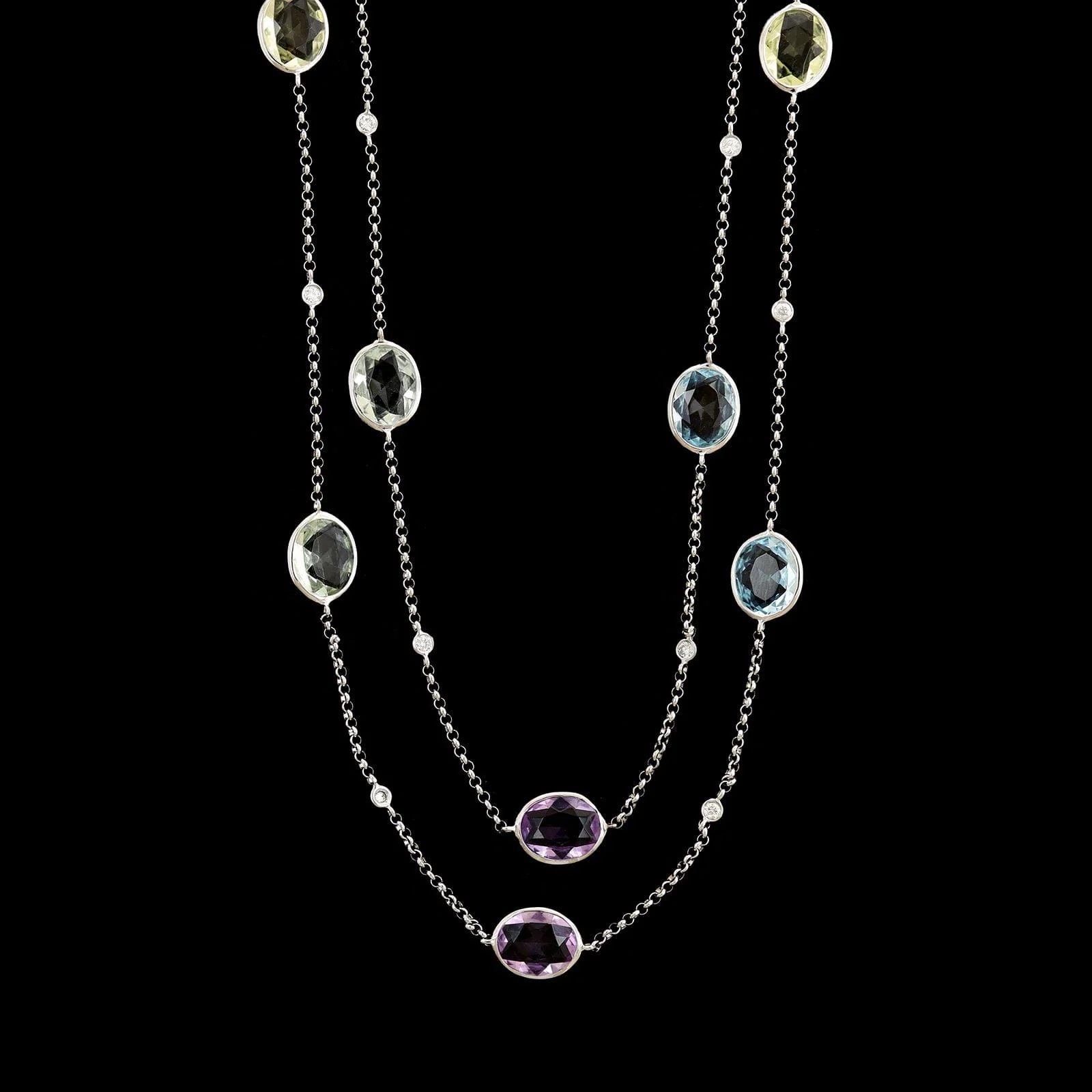 18K White Gold Estate Gem-set and Diamond Necklace