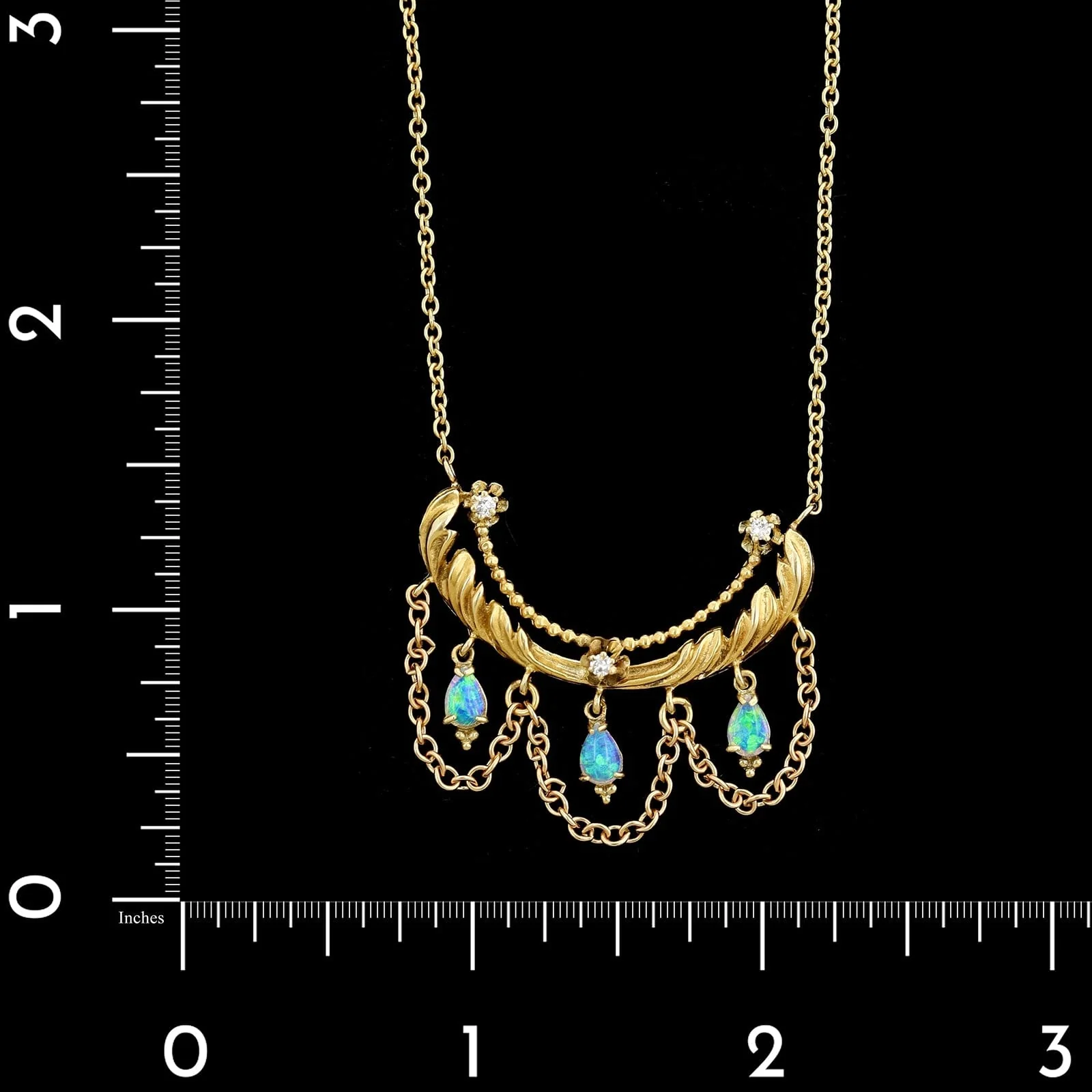14K Yellow Gold Estate Opal and Diamond Lavaliere Necklace - Image 4