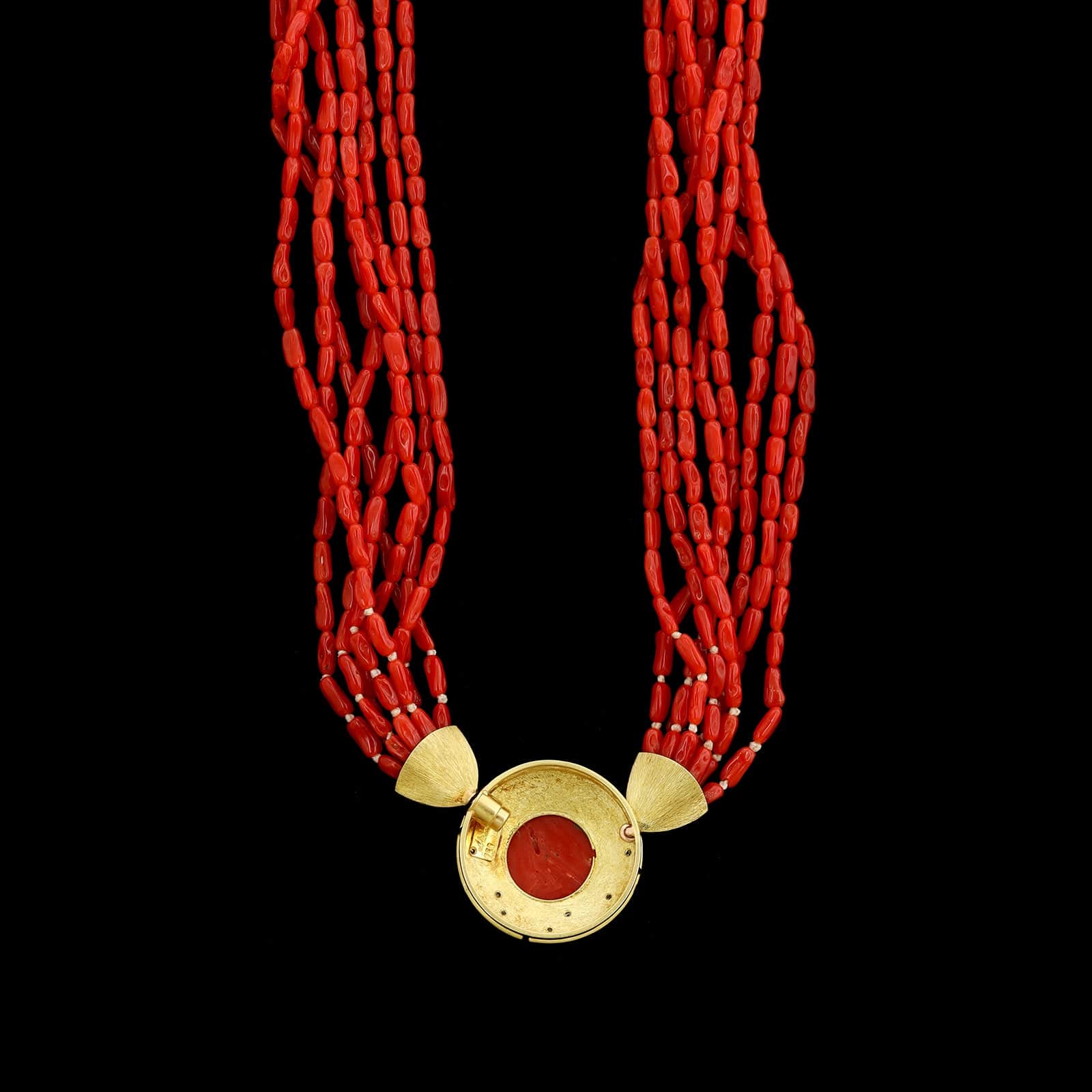 Alishan 18K Yellow Gold and Platinum Estate Coral and Diamond Necklace - Image 2