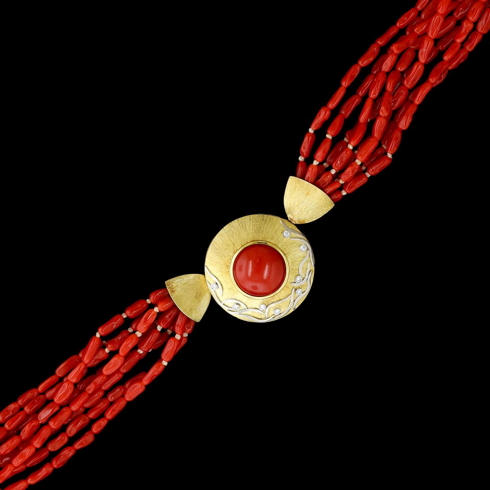 Alishan 18K Yellow Gold and Platinum Estate Coral and Diamond Necklace - Image 3