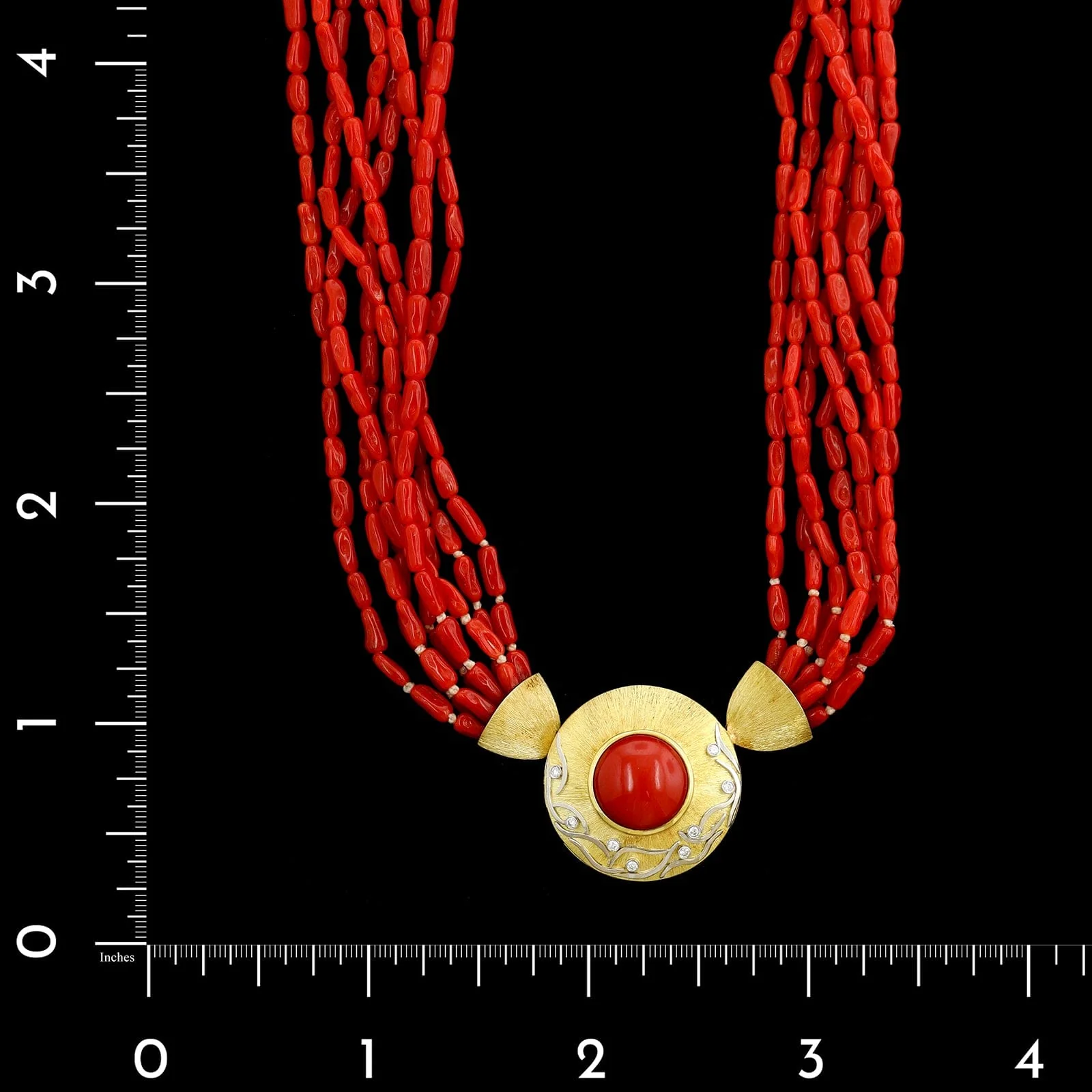 Alishan 18K Yellow Gold and Platinum Estate Coral and Diamond Necklace - Image 4