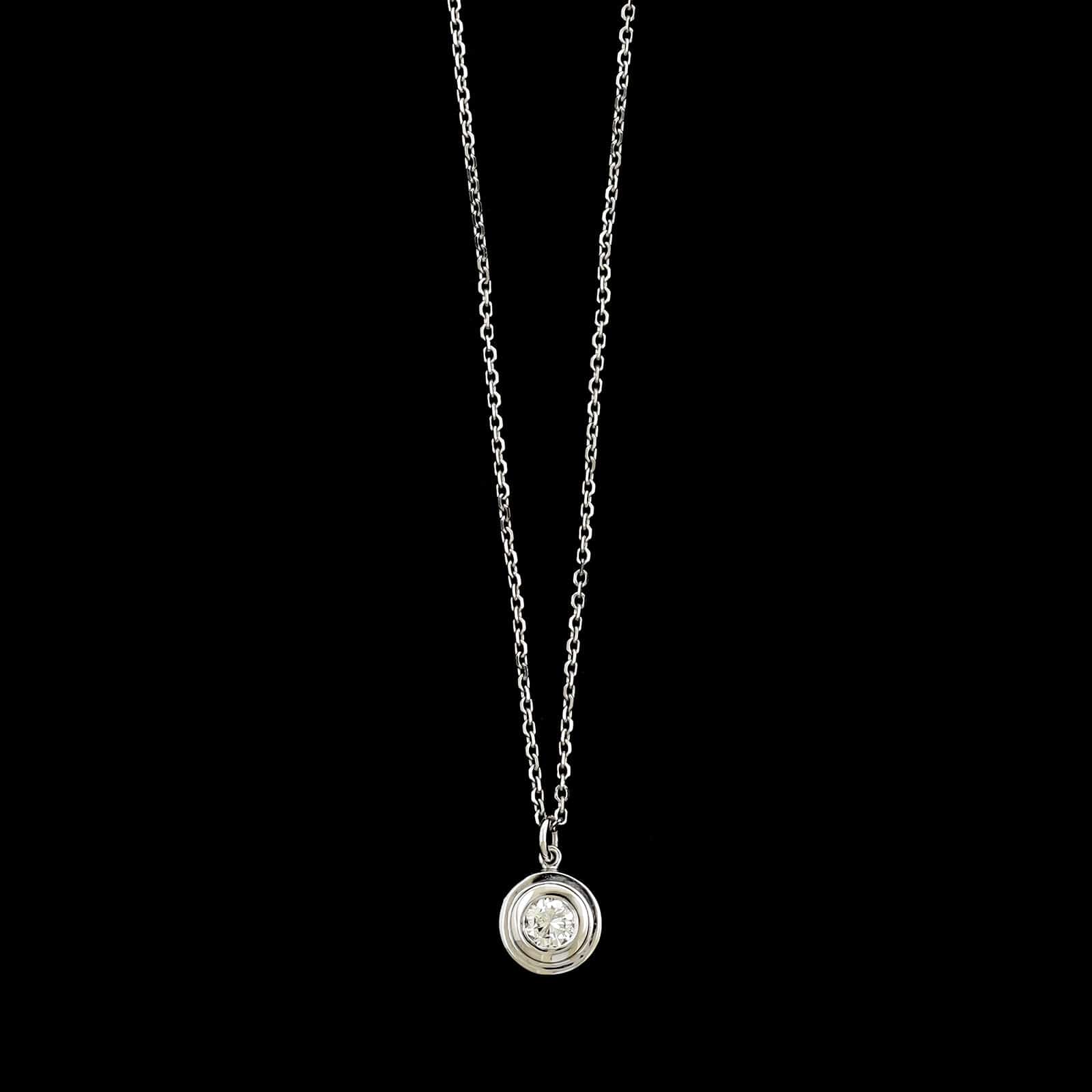 14K White Gold Diamond Solitaire Pendant Necklace