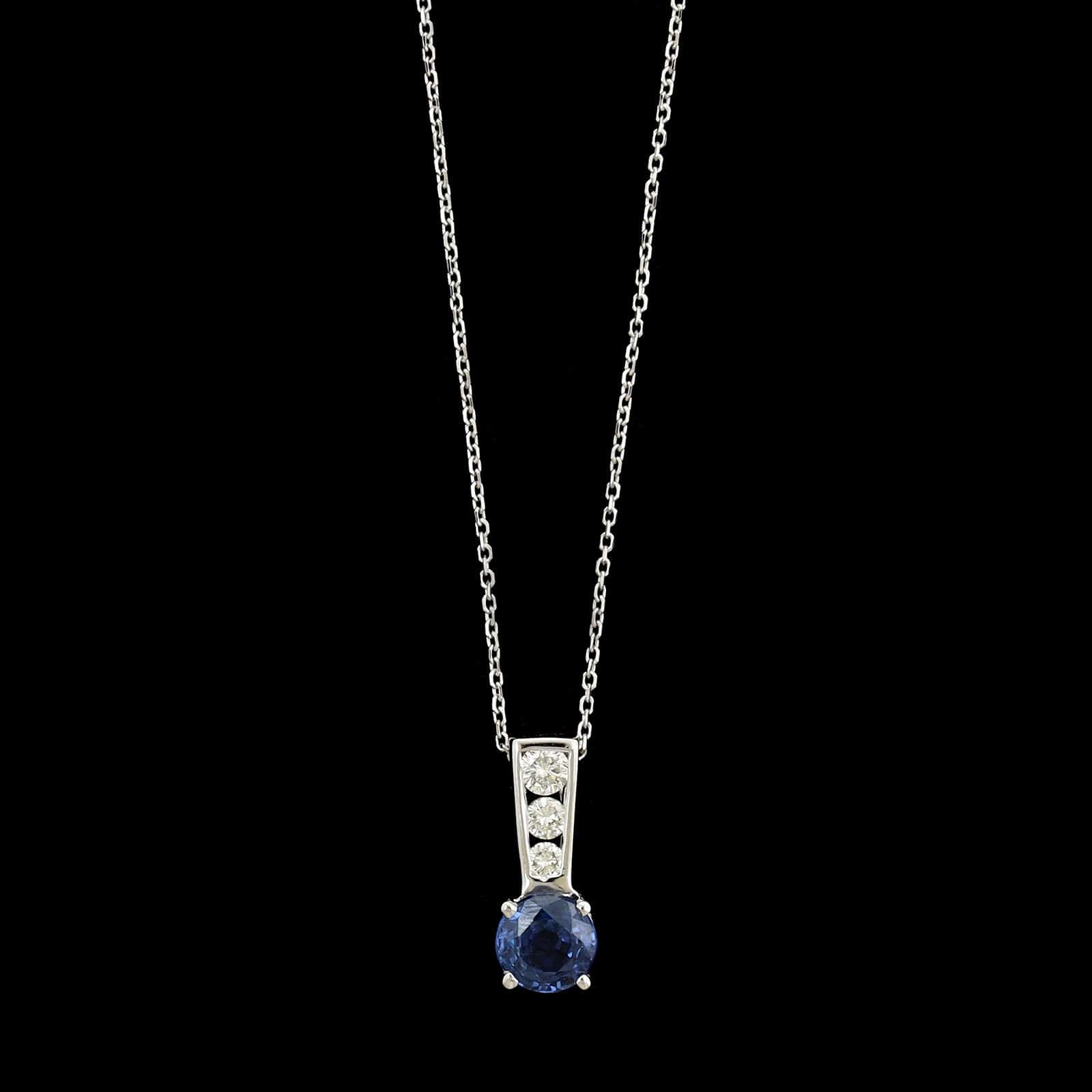 14K White Gold Sapphire and Diamond Pendant Necklace