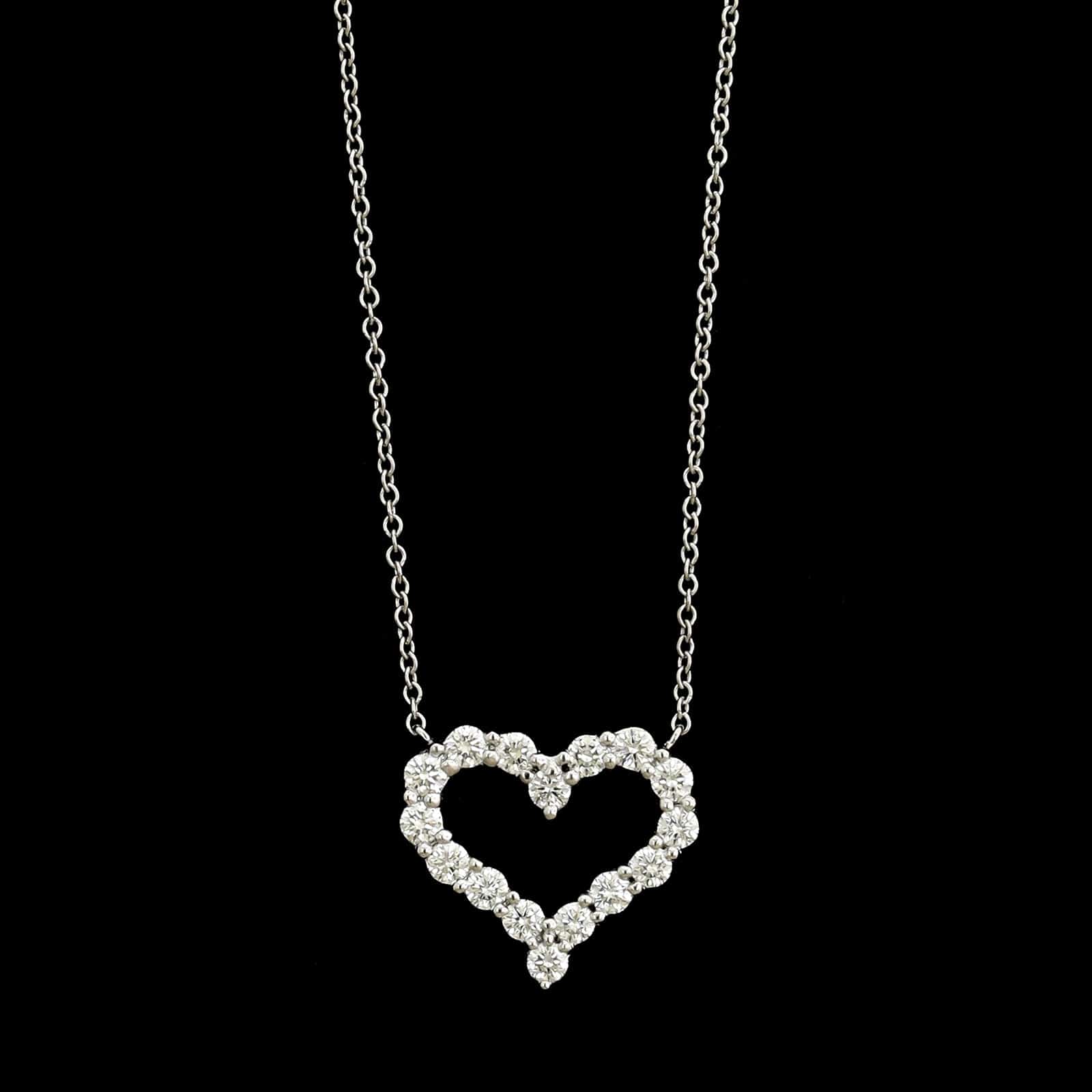 Platinum Estate Diamond Open Heart Pendant Necklace&nbsp;