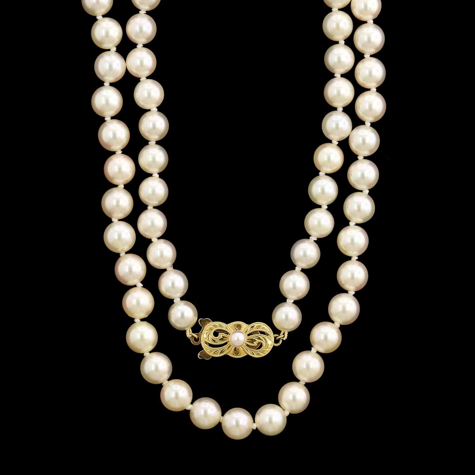 Mikimoto 18K Yellow Gold Estate Akoya Cultured Pearl Necklace - Image 2