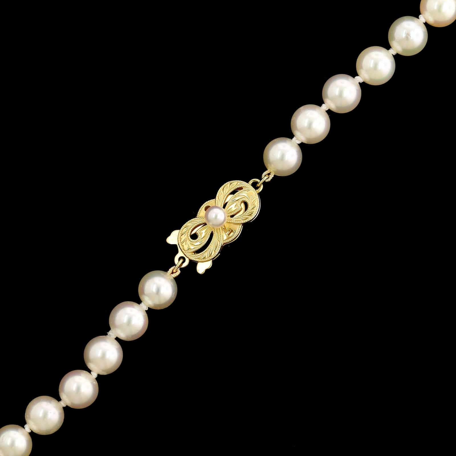 Mikimoto 18K Yellow Gold Estate Akoya Cultured Pearl Necklace - Image 3