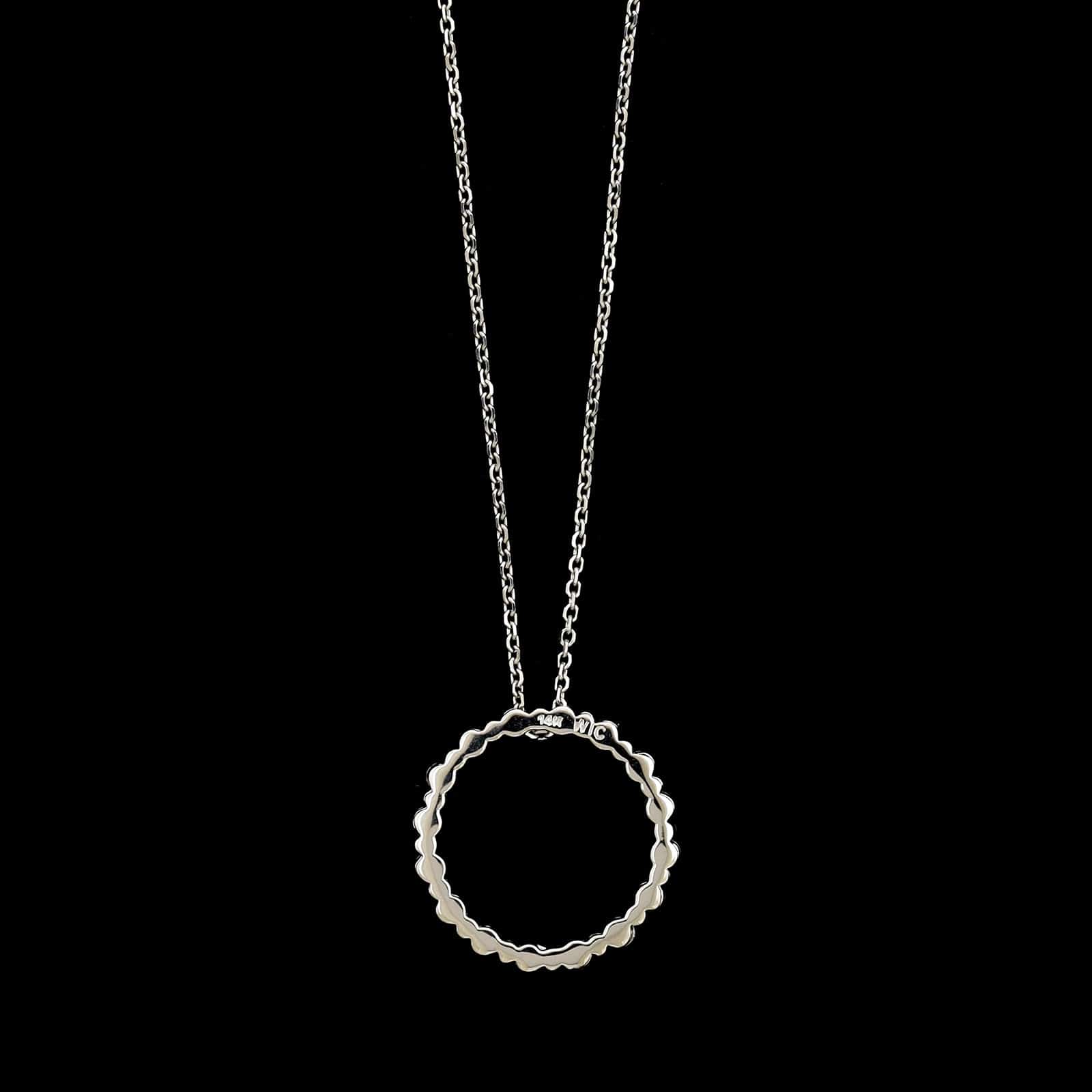 14K White Gold Estate Diamond Circle Pendant Necklace - Image 2