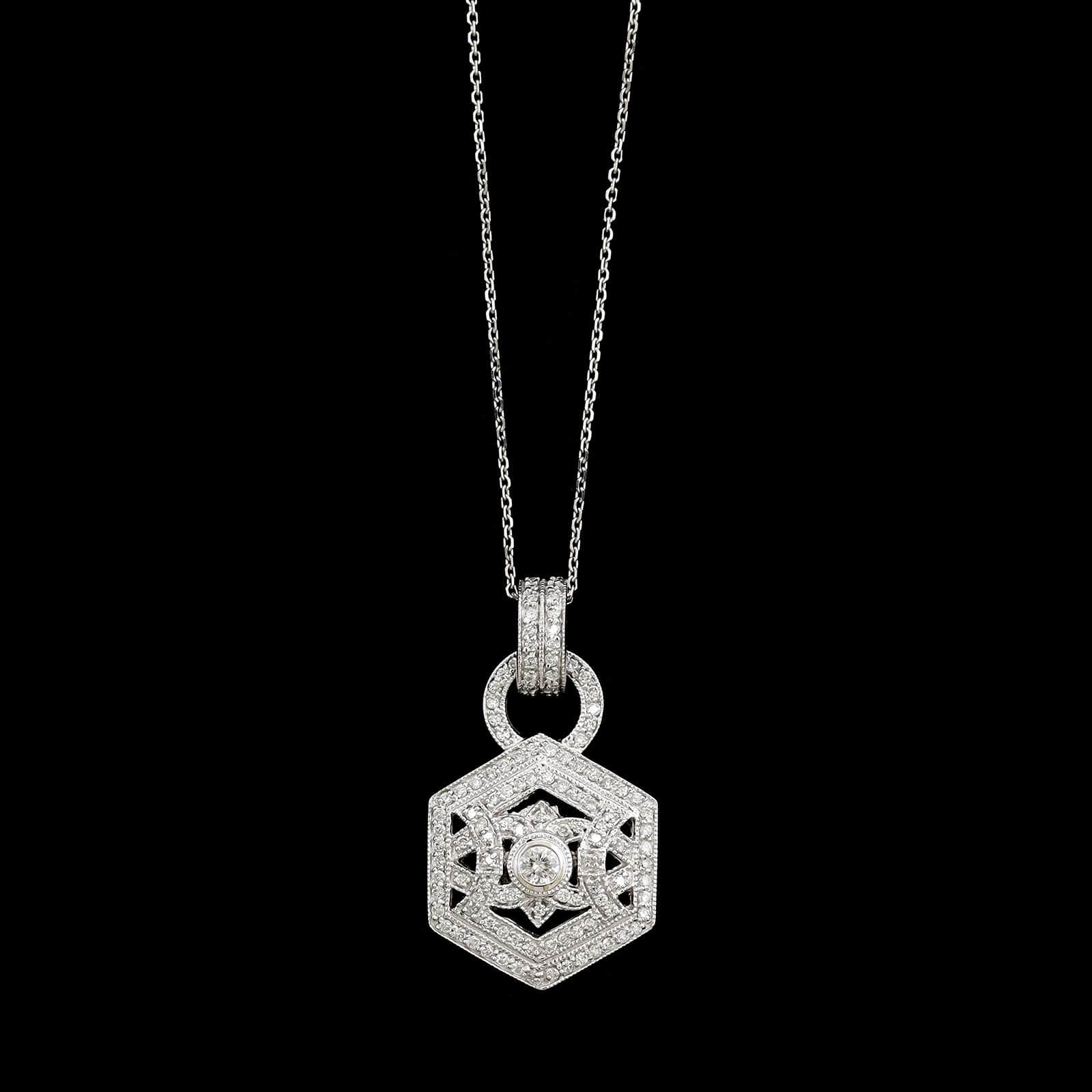 14K White Gold Estate Diamond Pendant Necklace