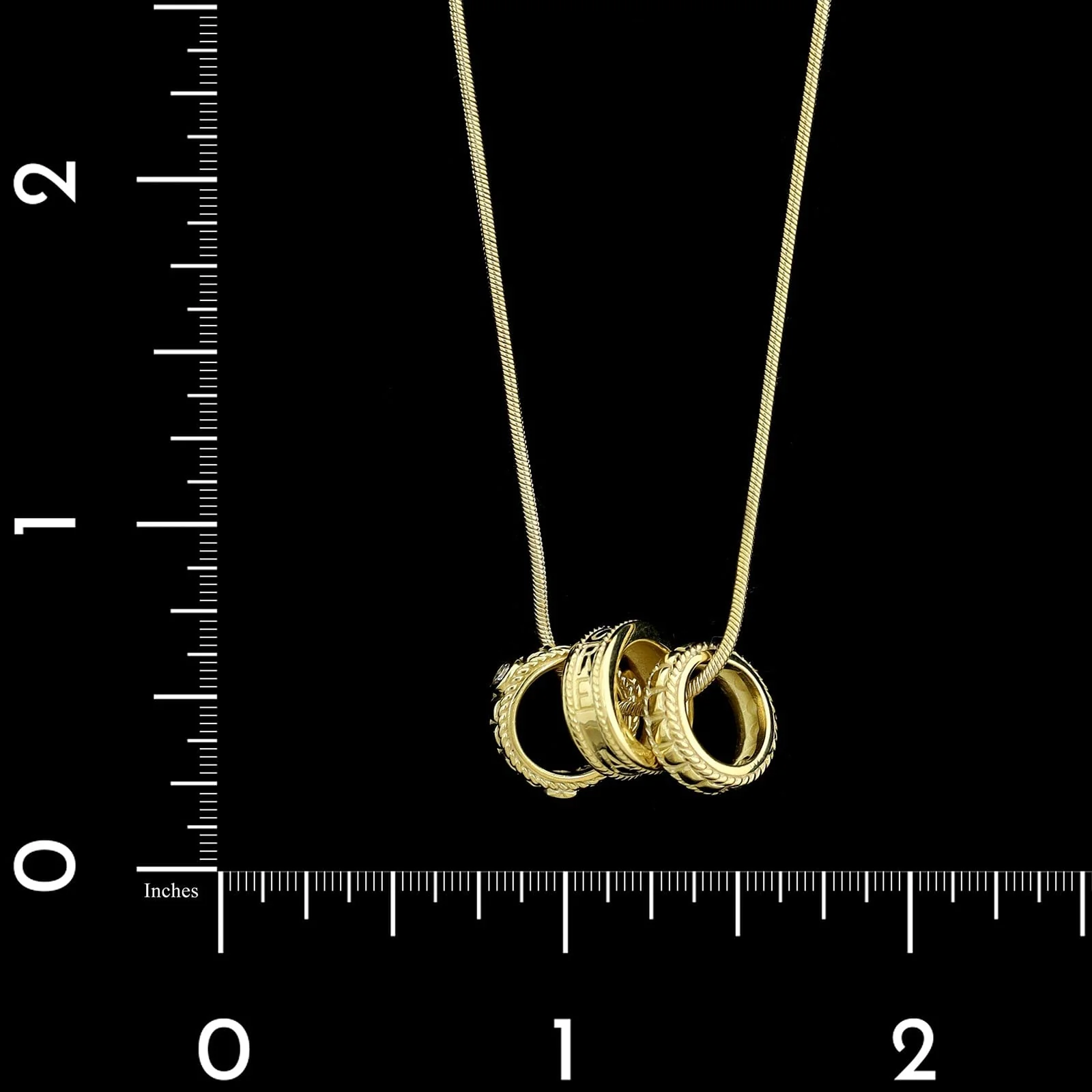 18K Yellow Gold Estate Three Circle Diamond Pendant Necklace - Image 3