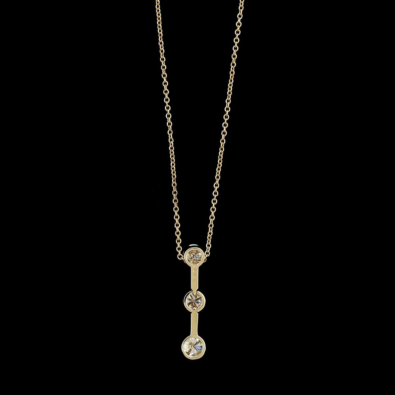14K Yellow Gold Estate Three Stone Diamond Pendant Necklace - Image 2