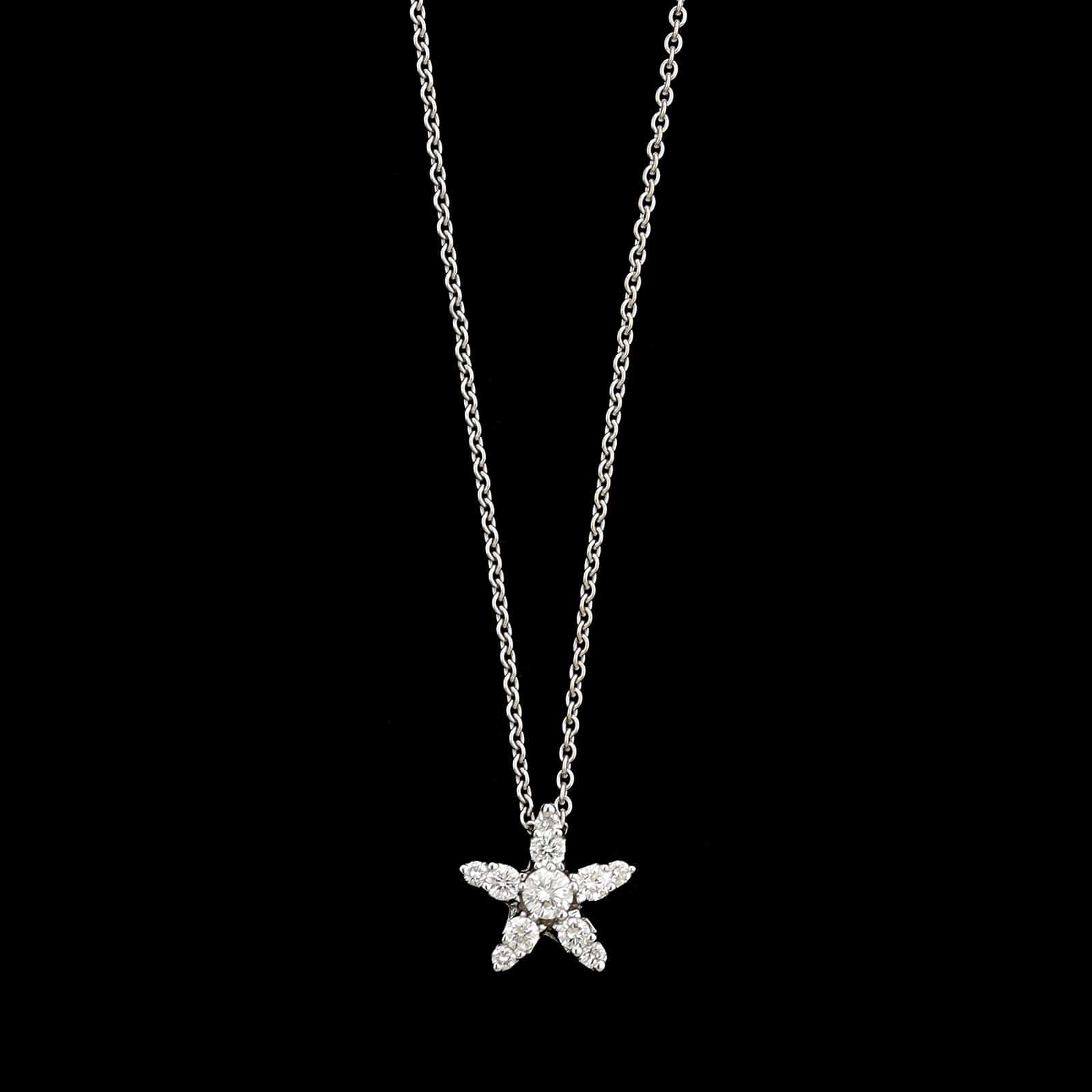 18K White Gold Estate Diamond Star Pendant Necklace