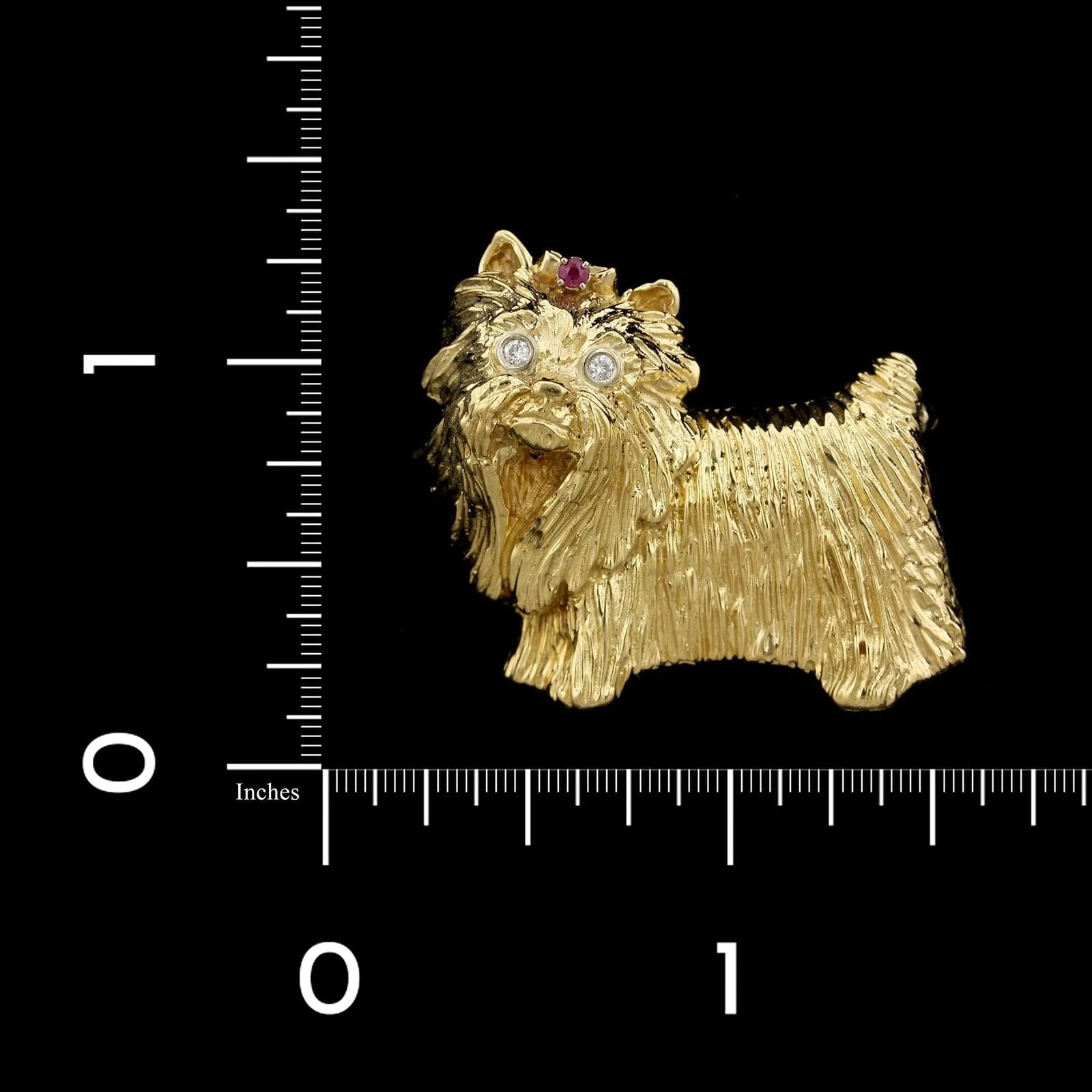 18K Yellow Gold Estate Gem-set Yorkshire Terrier Pin - Image 3