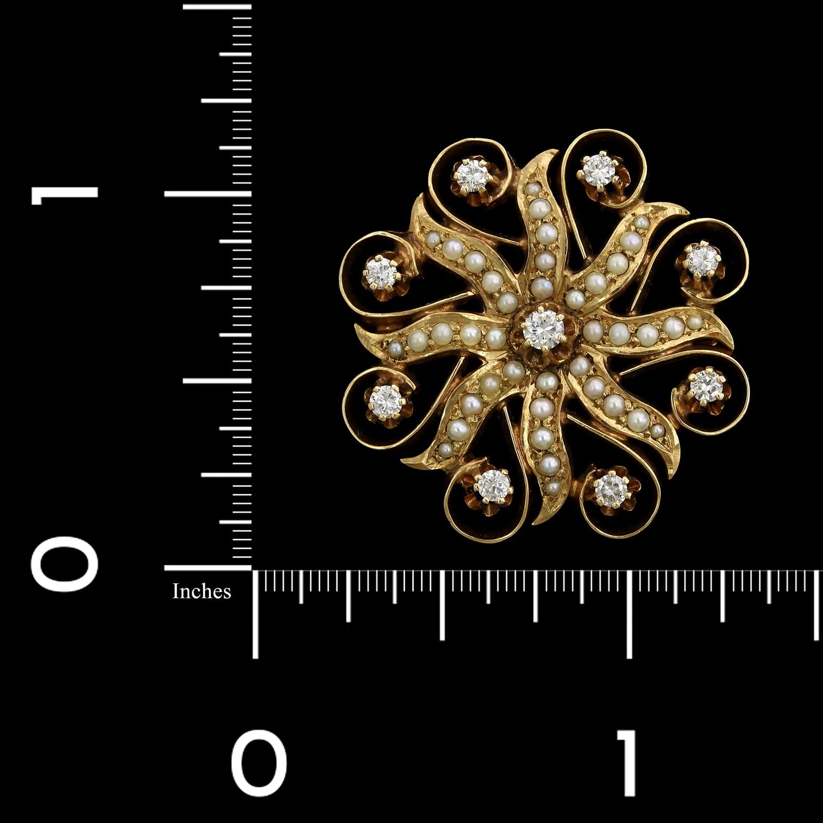 Vintage 14K Yellow Gold Estate Diamond and Seed Pearl Pin Pendant - Image 3