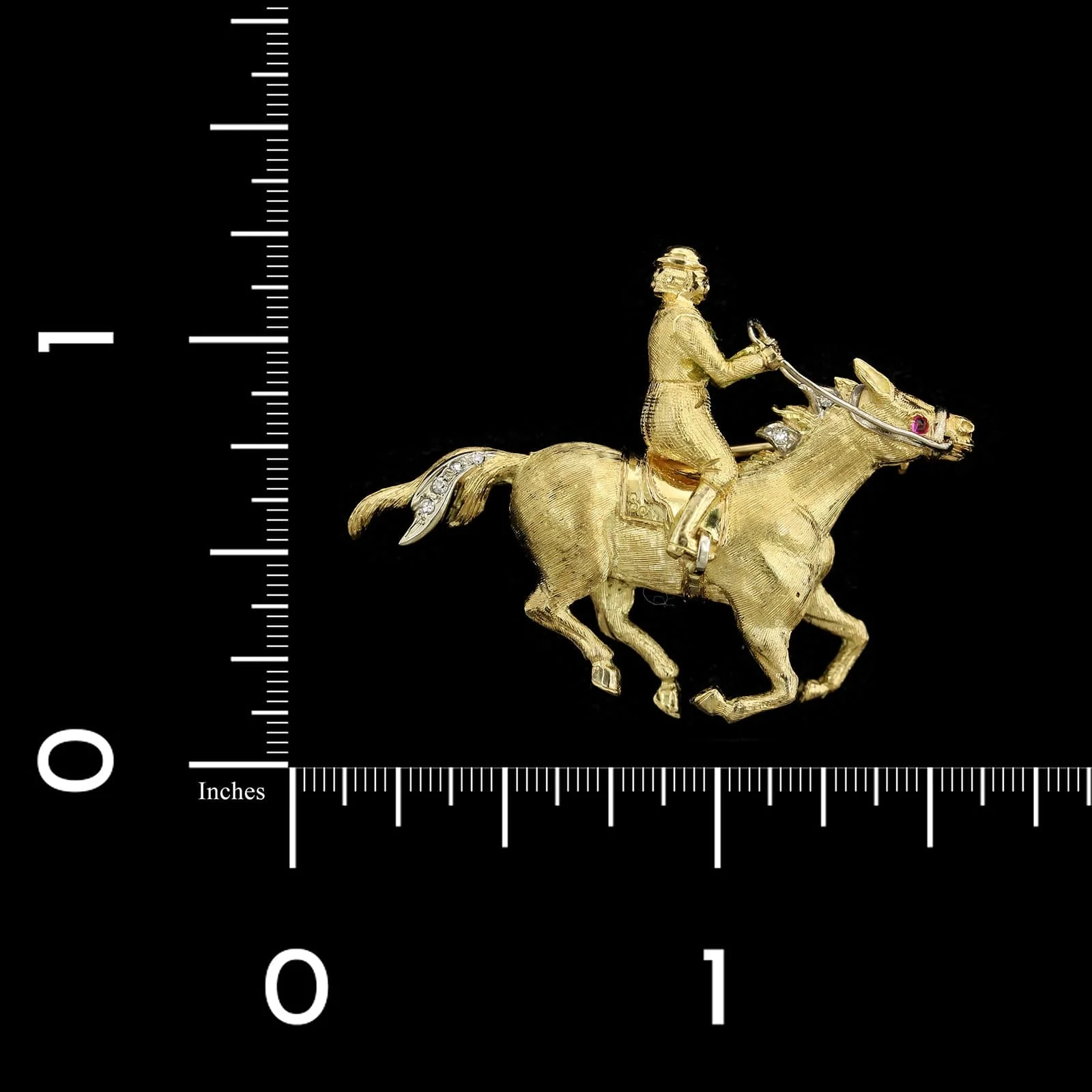 18K Yellow Gold Estate Equestrian Horse Rider Pin - Image 3
