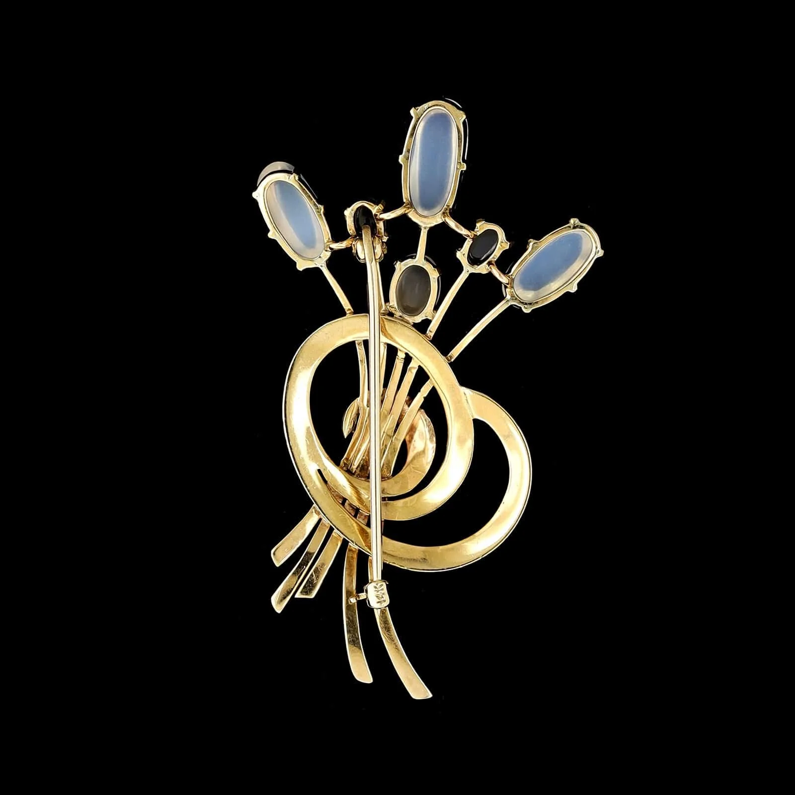 Vintage 14K Yellow Gold Estate Moonstone and Sapphire Pin - Image 2