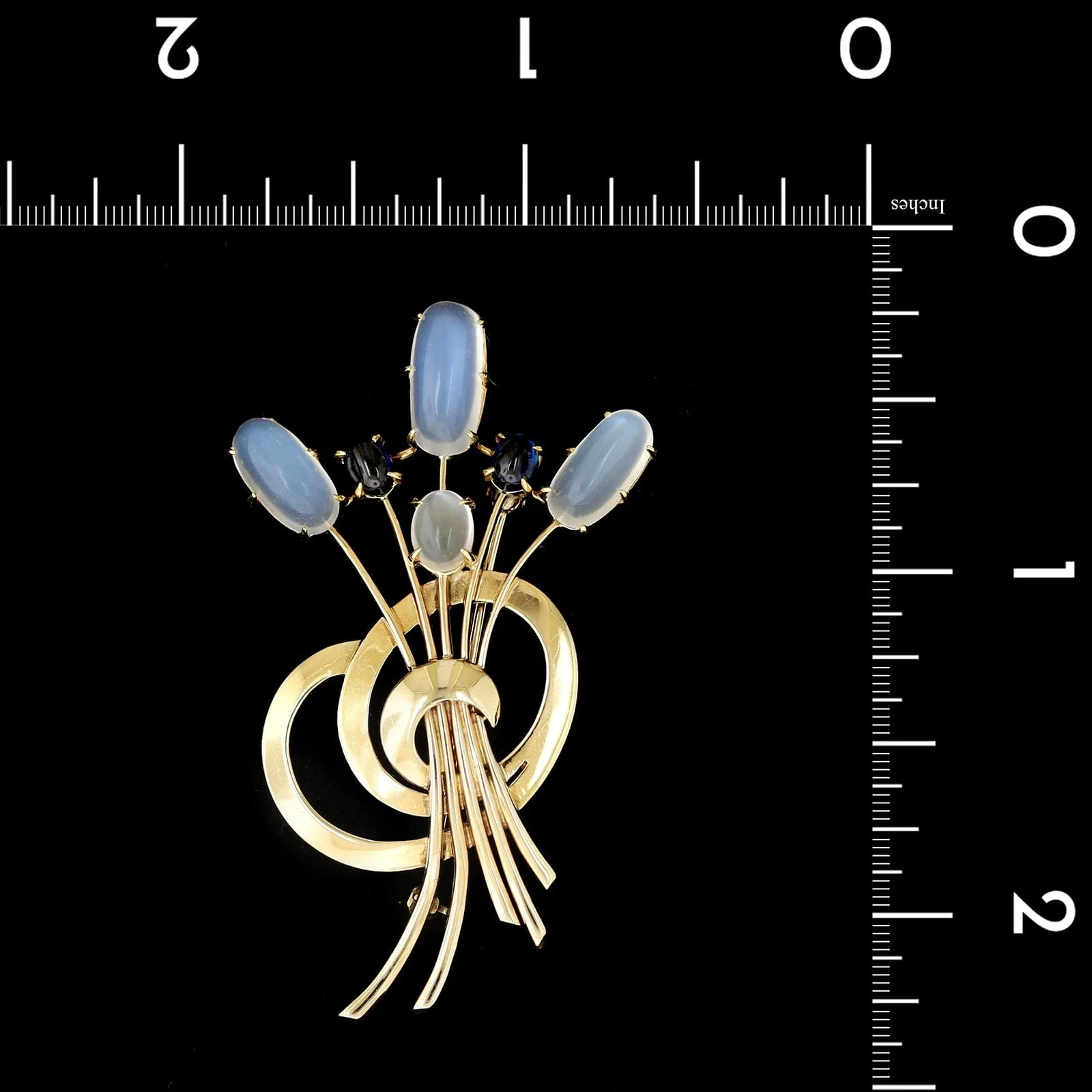Vintage 14K Yellow Gold Estate Moonstone and Sapphire Pin - Image 3