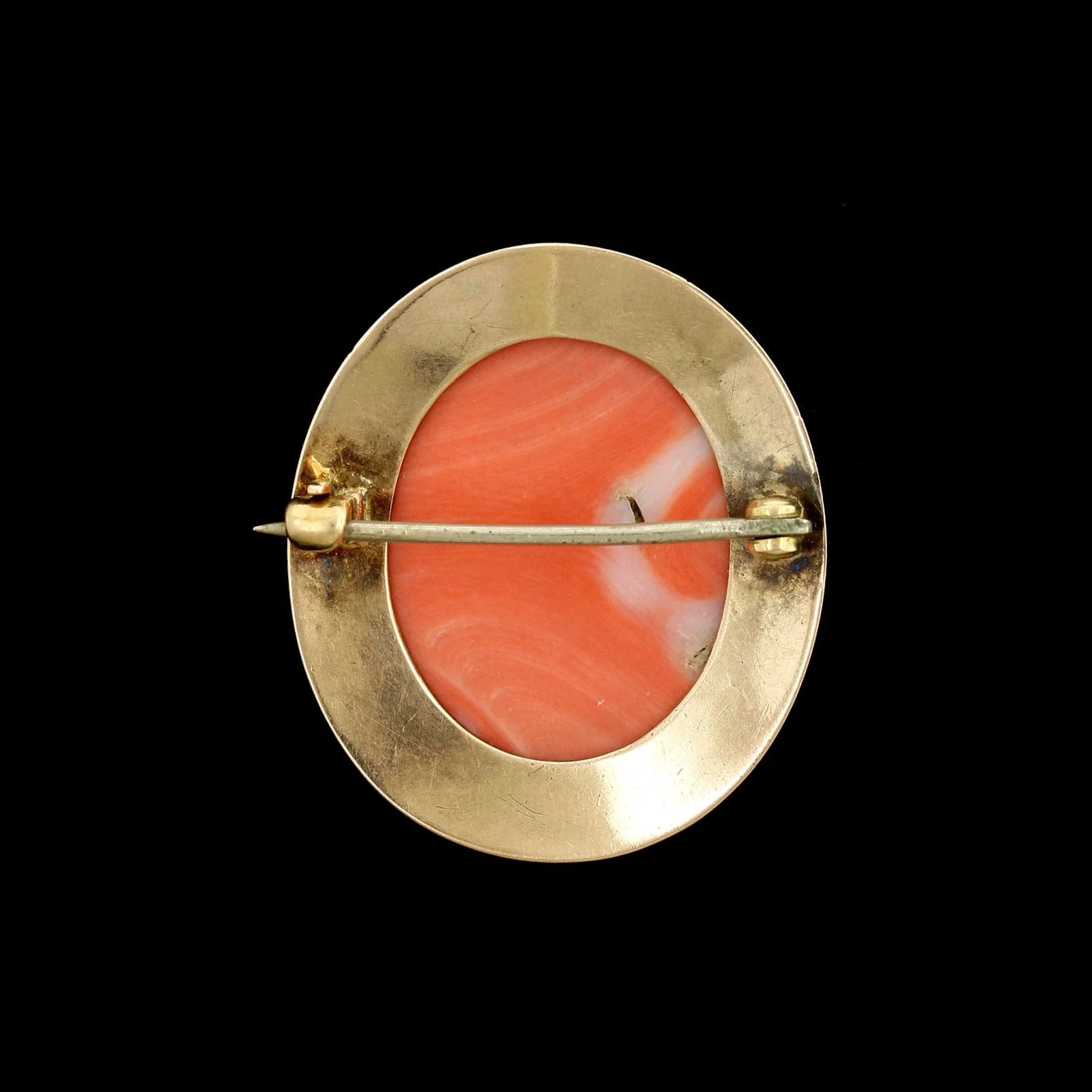 Vintage 14K Yellow Gold Estate Hand Engraved Coral Cameo Pin - Image 2