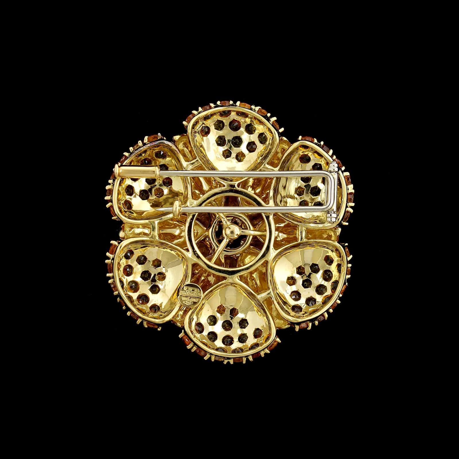 Sabbadini 18K Yellow Gold Estate Yellow Sapphire and Diamond Flower Brooch - Image 2