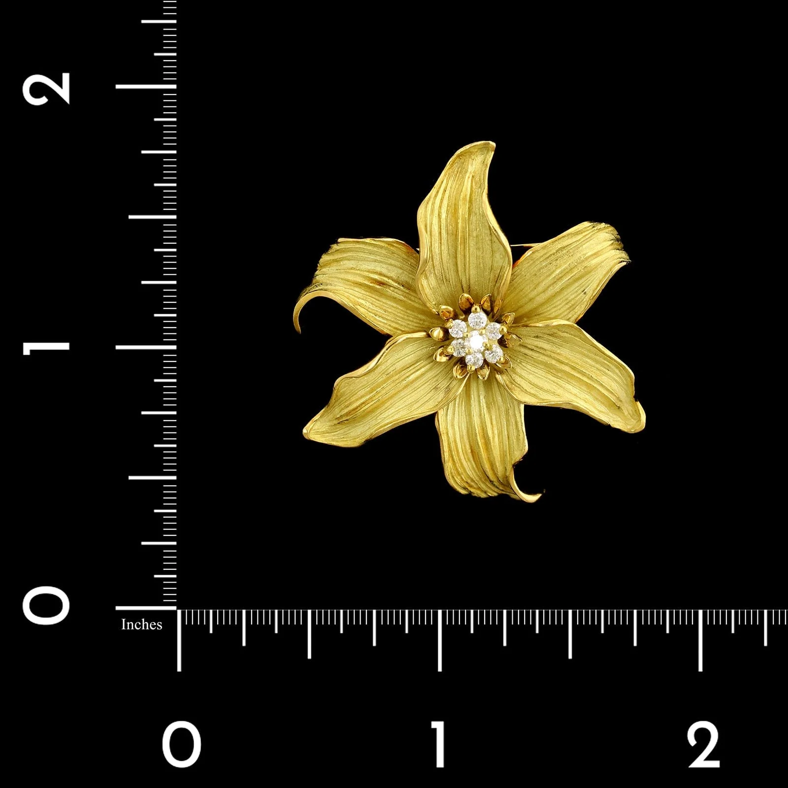 18K Yellow Gold Estate Diamond Flower Pin - Image 3