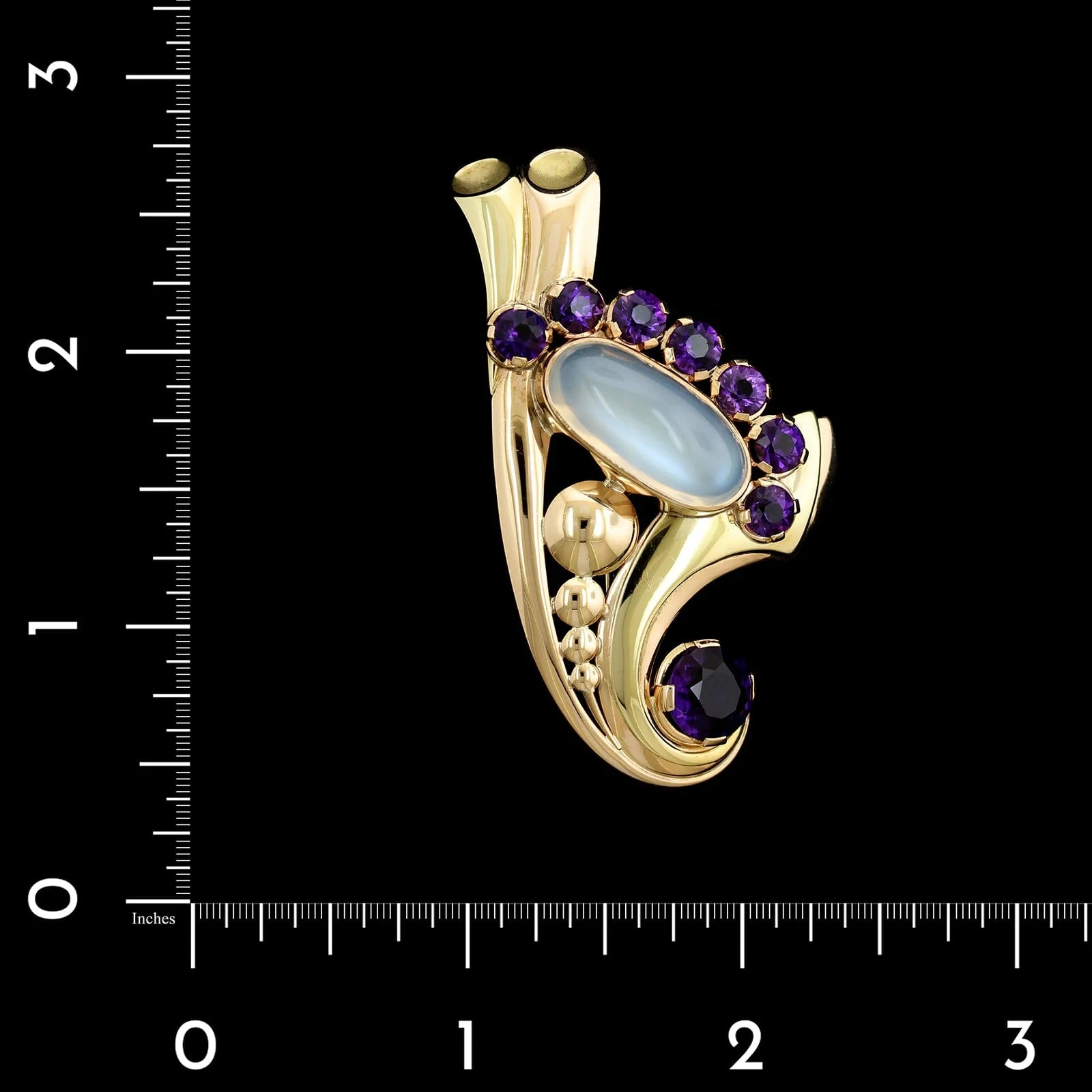 Retro 18K Rose and Yellow Gold Estate Moonstone Pin - Image 3