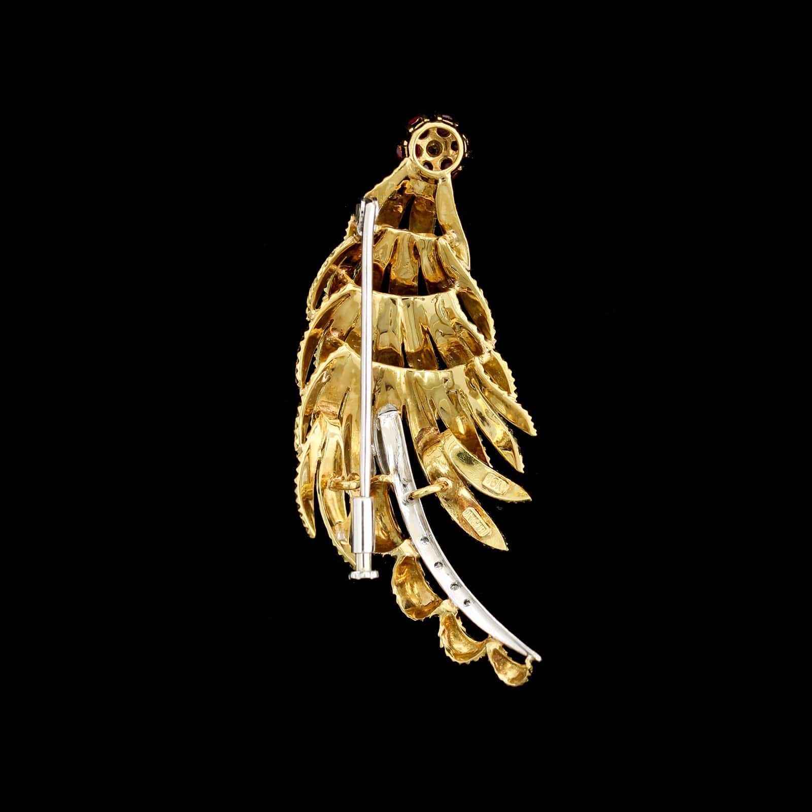 18K Two-tone Gold Estate Ruby and Diamond Pin - Image 2