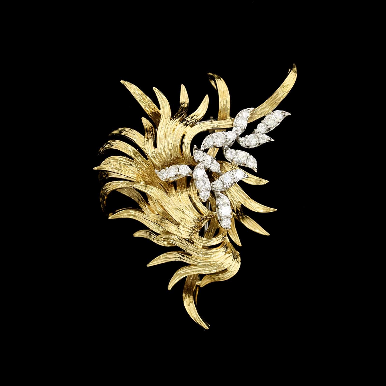 18K Yellow Gold and Platinum Estate Diamond Pendant Brooch