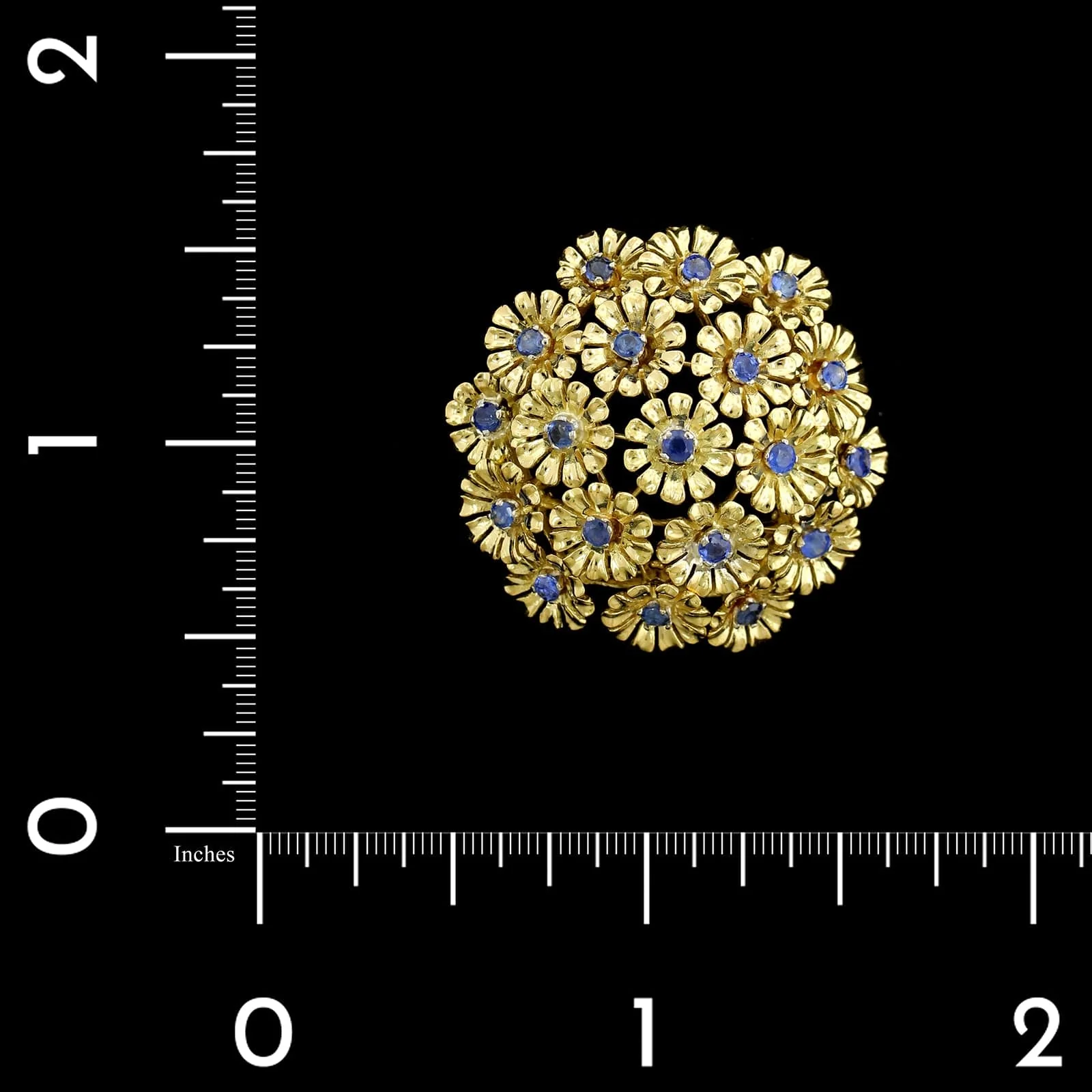 18K Yellow Gold Estate Sapphire Flower Movable Pin - Image 3