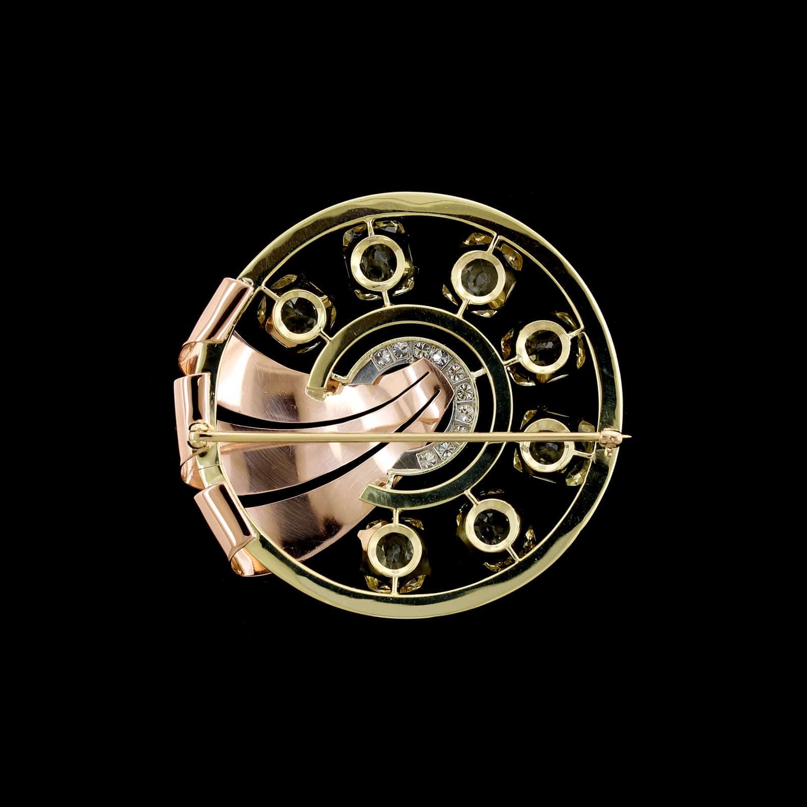 Eckfeldt & Ackley Retro 18K Rose and Yellow Gold Estate, Yellow Sapphire and Diamond Brooch - Image 2