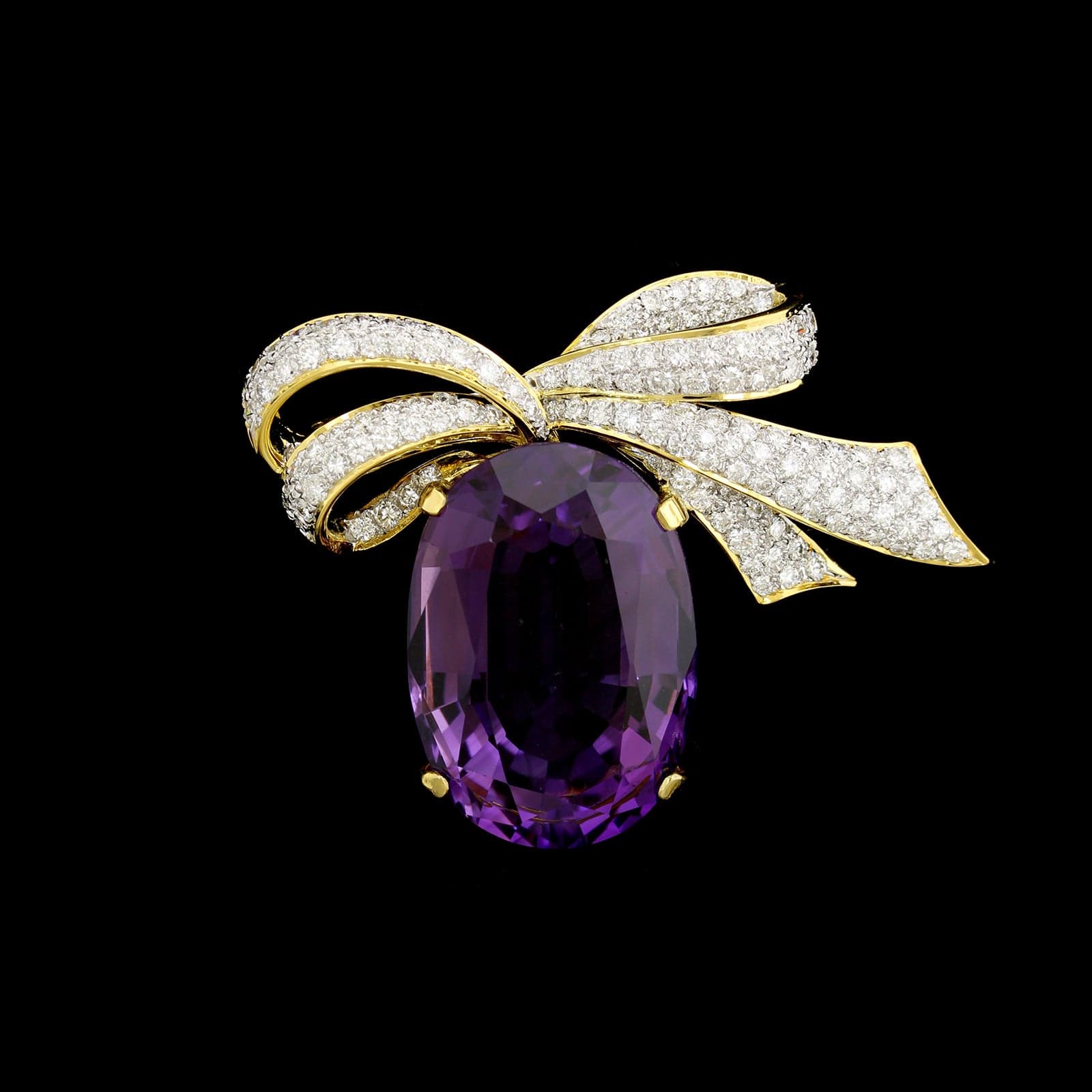 18K Two-tone Gold Estate Amethyst and Diamond Pin