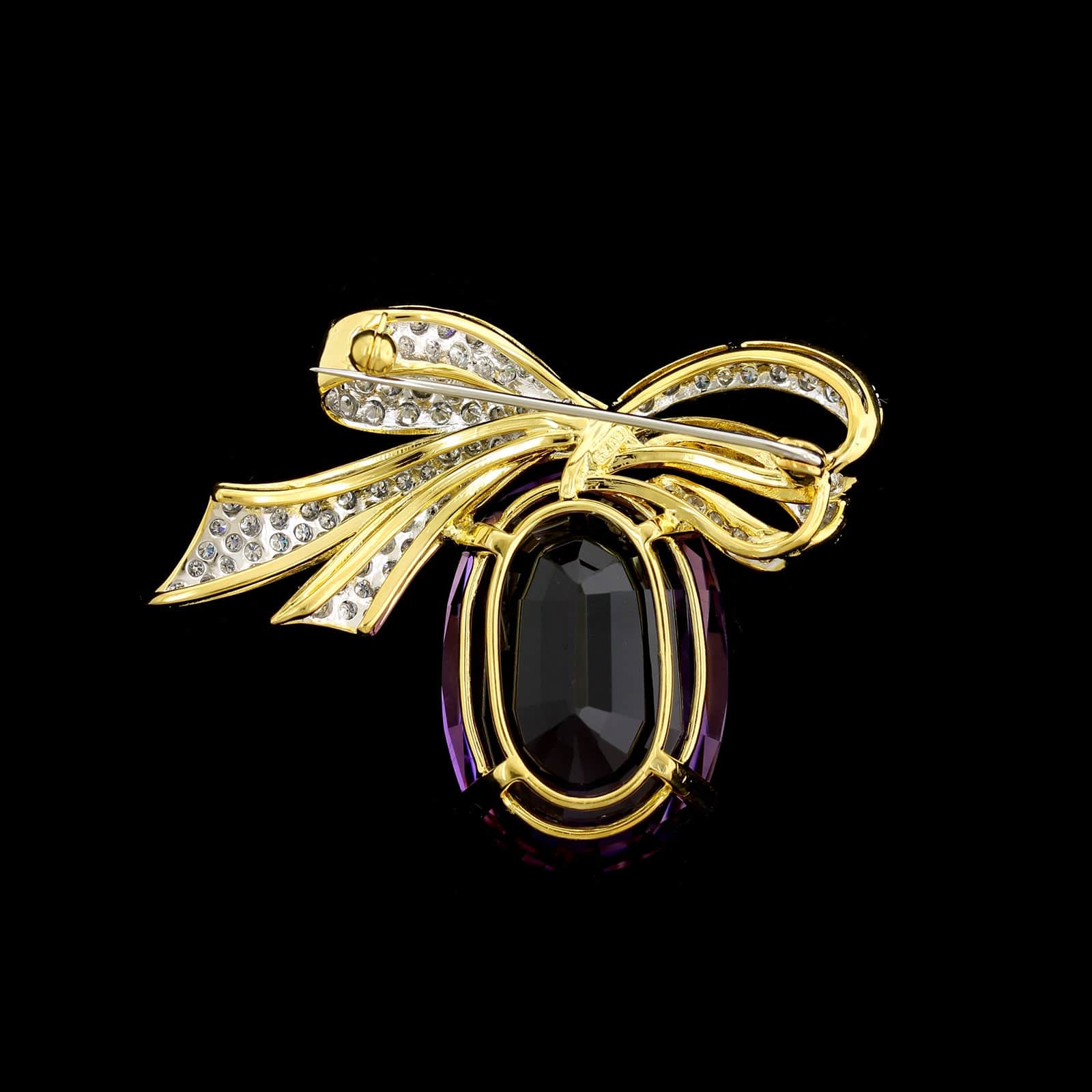 18K Two-tone Gold Estate Amethyst and Diamond Pin - Image 2