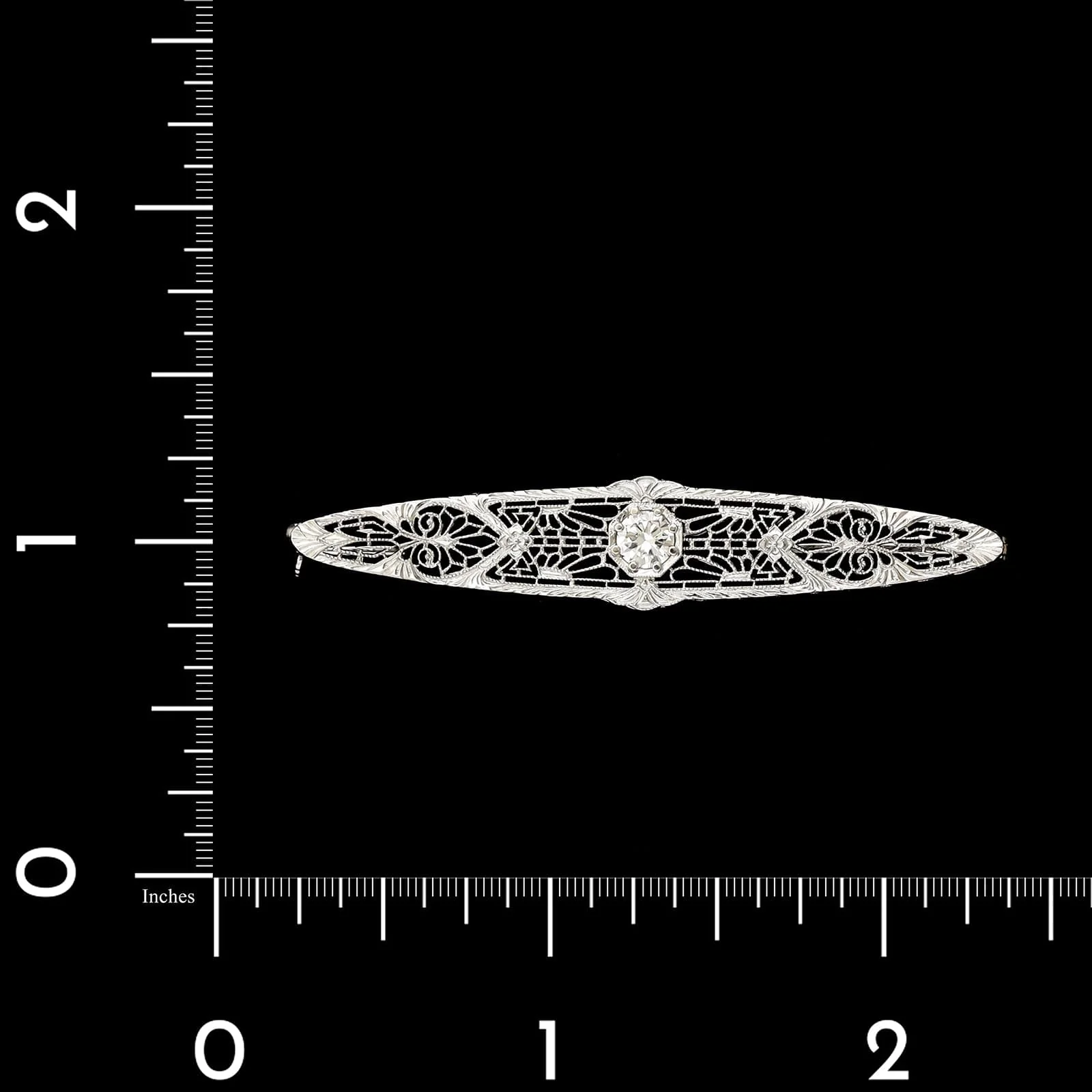 Vintage 14K White Gold Estate Diamond Filigree Pin - Image 3