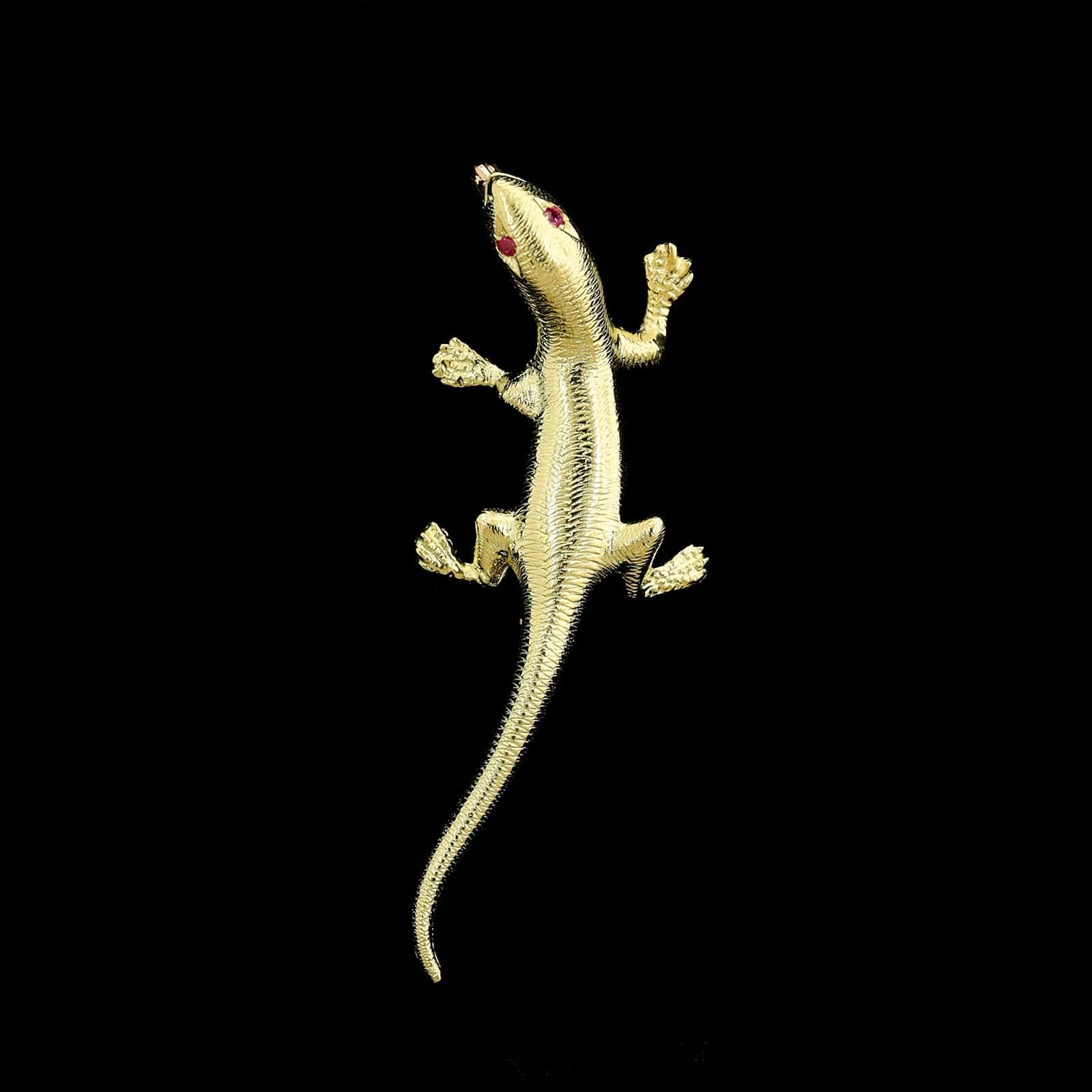 14K Yellow Gold Estate Ruby Salamander Pin