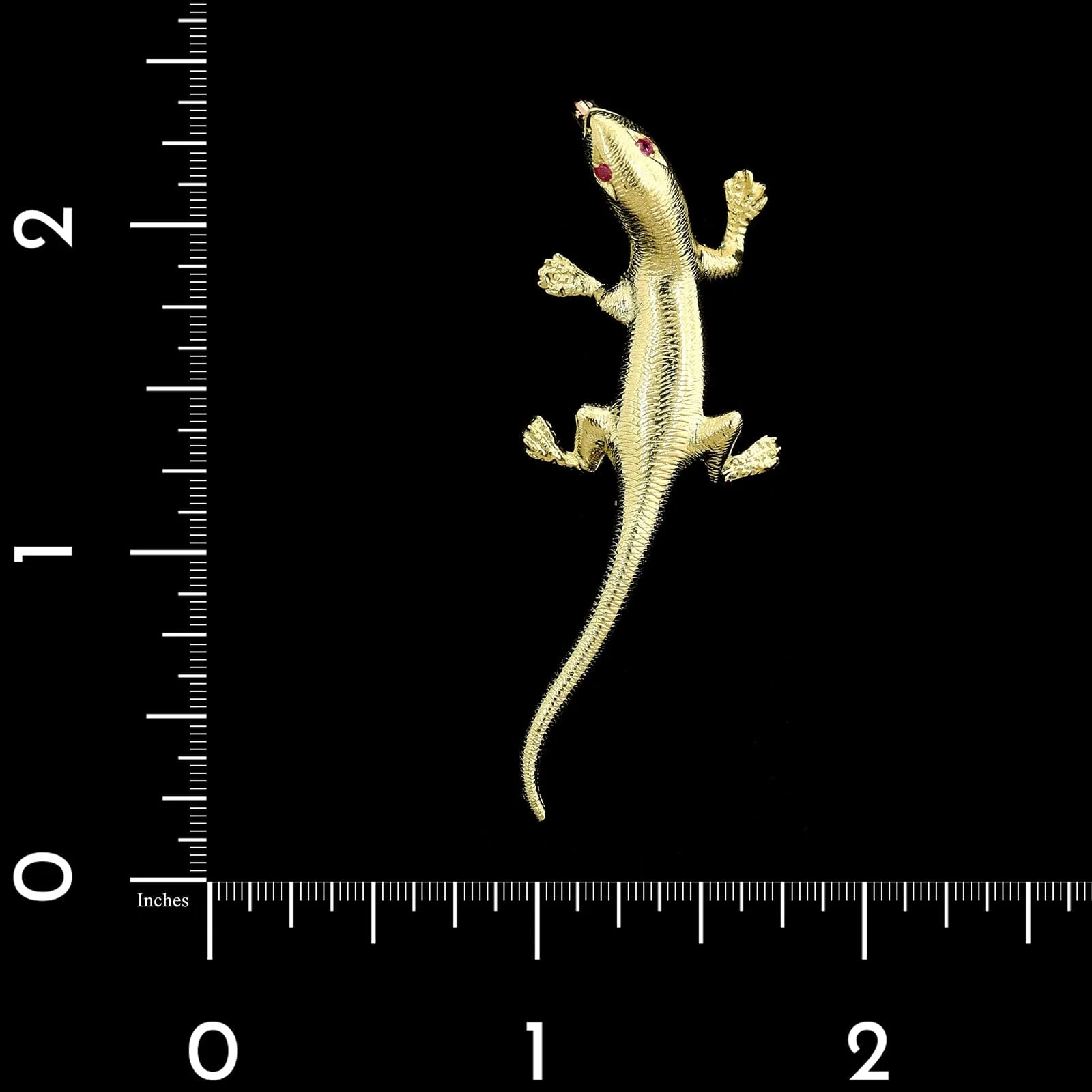 14K Yellow Gold Estate Ruby Salamander Pin - Image 3