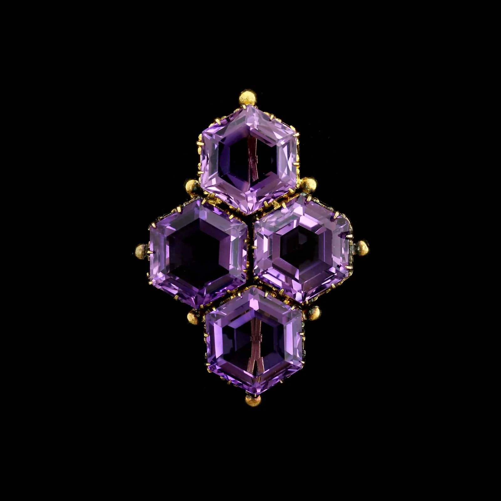 Antique 14K Yellow Gold Estate Amethyst Pin