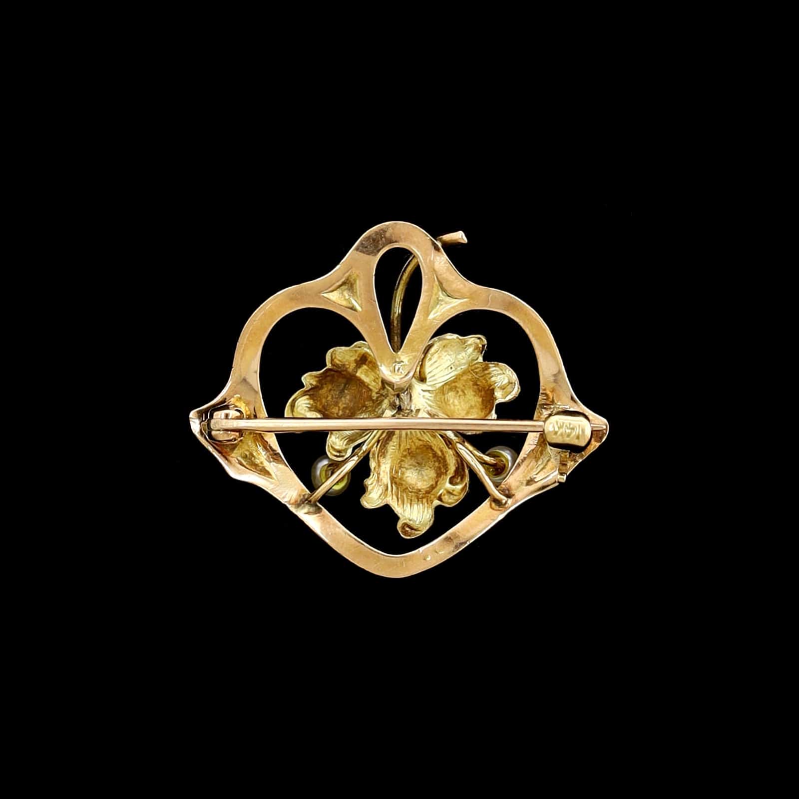 Vintage 14K Yellow Gold Estate Diamond and Pearl Pin - Image 2