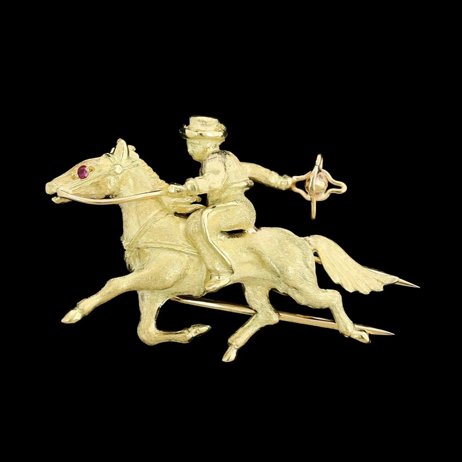 18K Yellow Gold Estate Horse and Rider Brooch