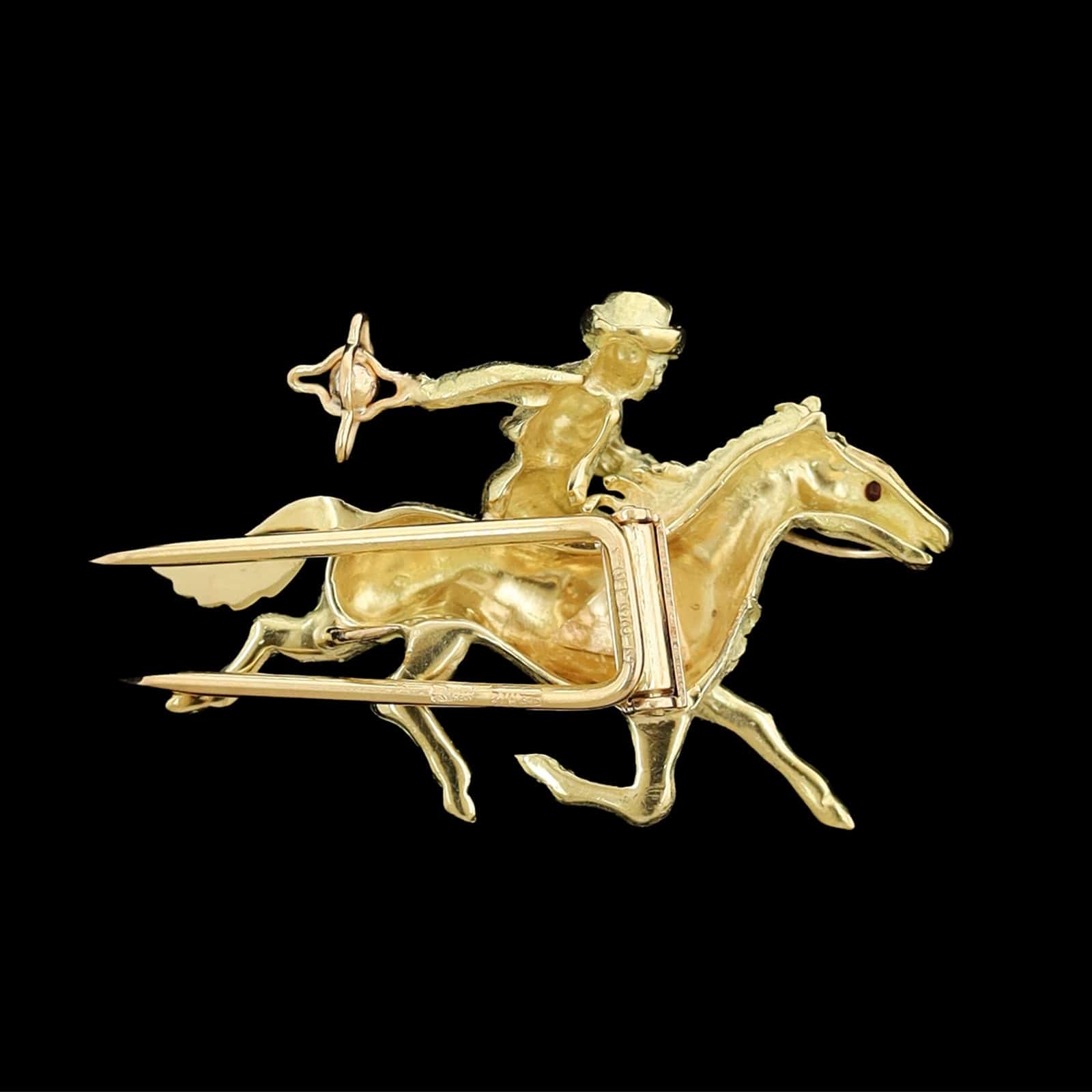 18K Yellow Gold Estate Horse and Rider Brooch - Image 2