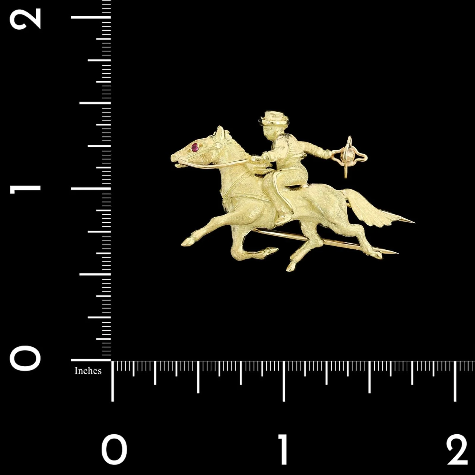 18K Yellow Gold Estate Horse and Rider Brooch - Image 3