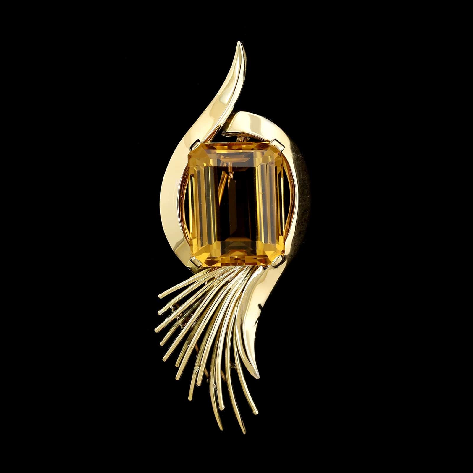 Retro 14K Yellow Gold Estate Citrine Pin Pendant