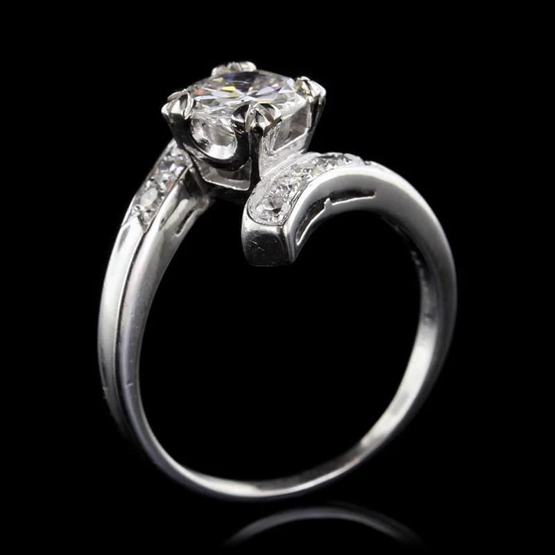 Vintage Platinum Diamond Solitaire Engagement Bypass Ring - Image 3
