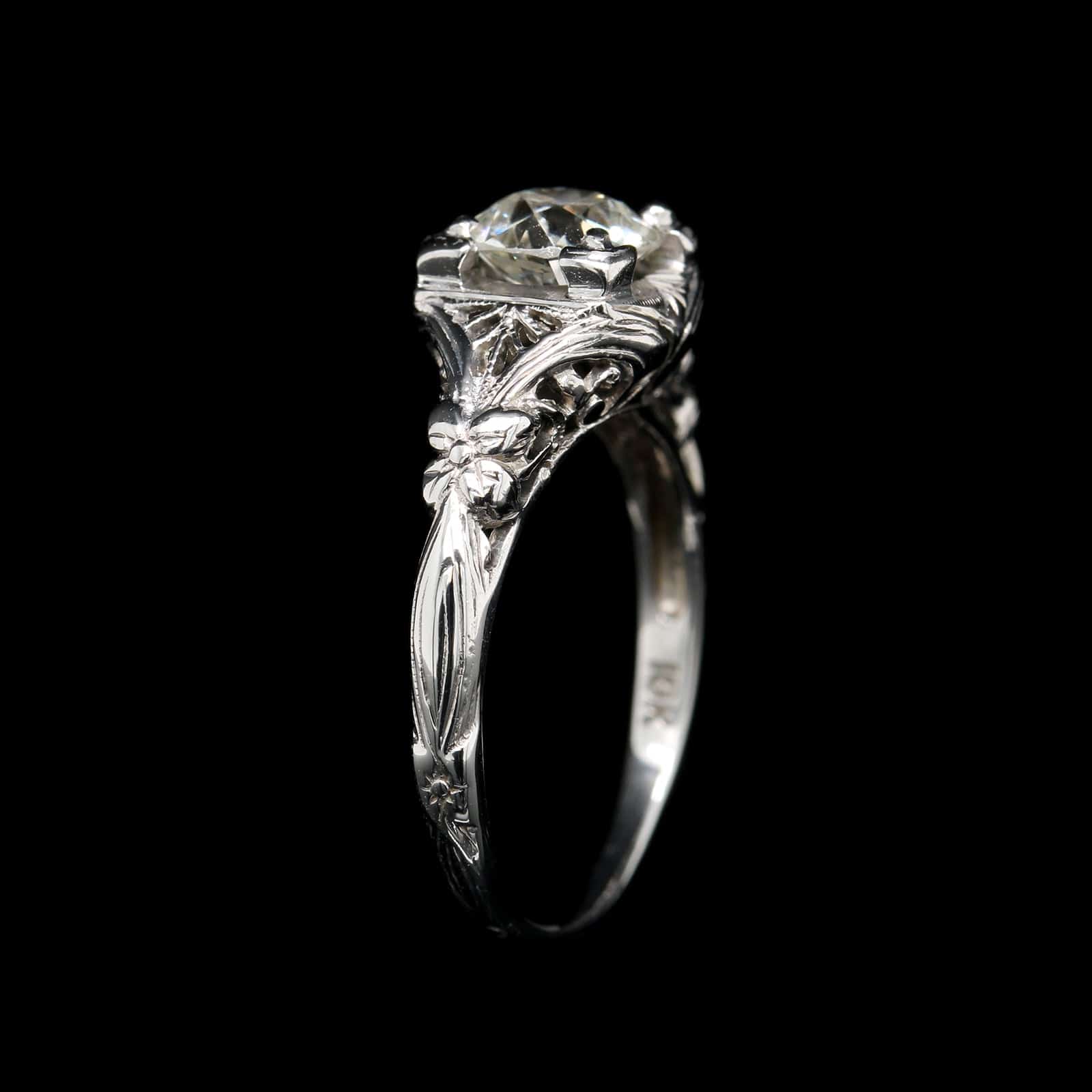 Vintage 18k White Gold Estate Diamond Solitaire Ring - Image 2