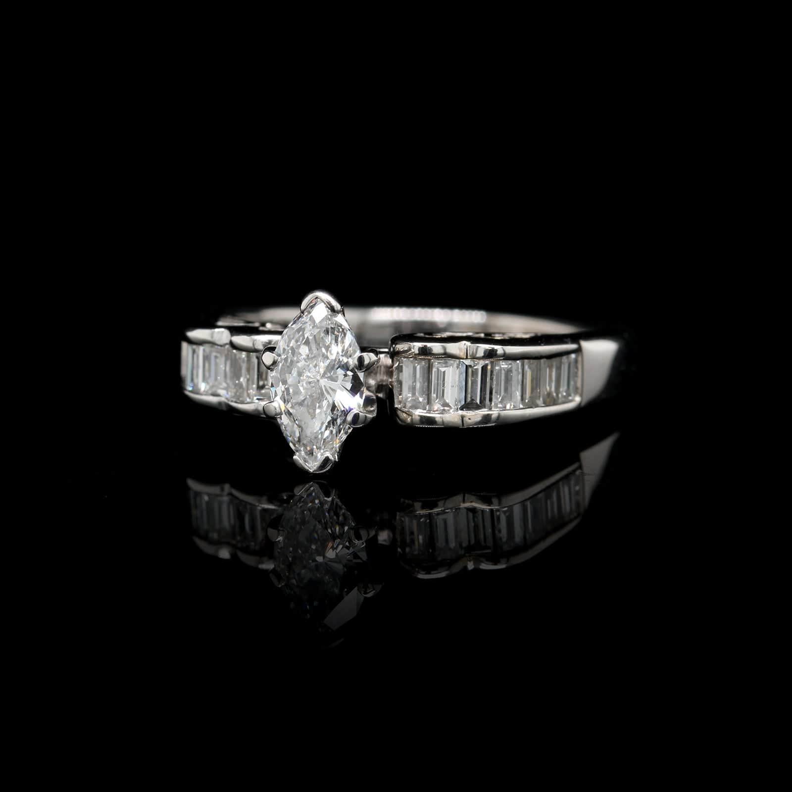 18K White Gold Estate Diamond Marquise Engagement Ring