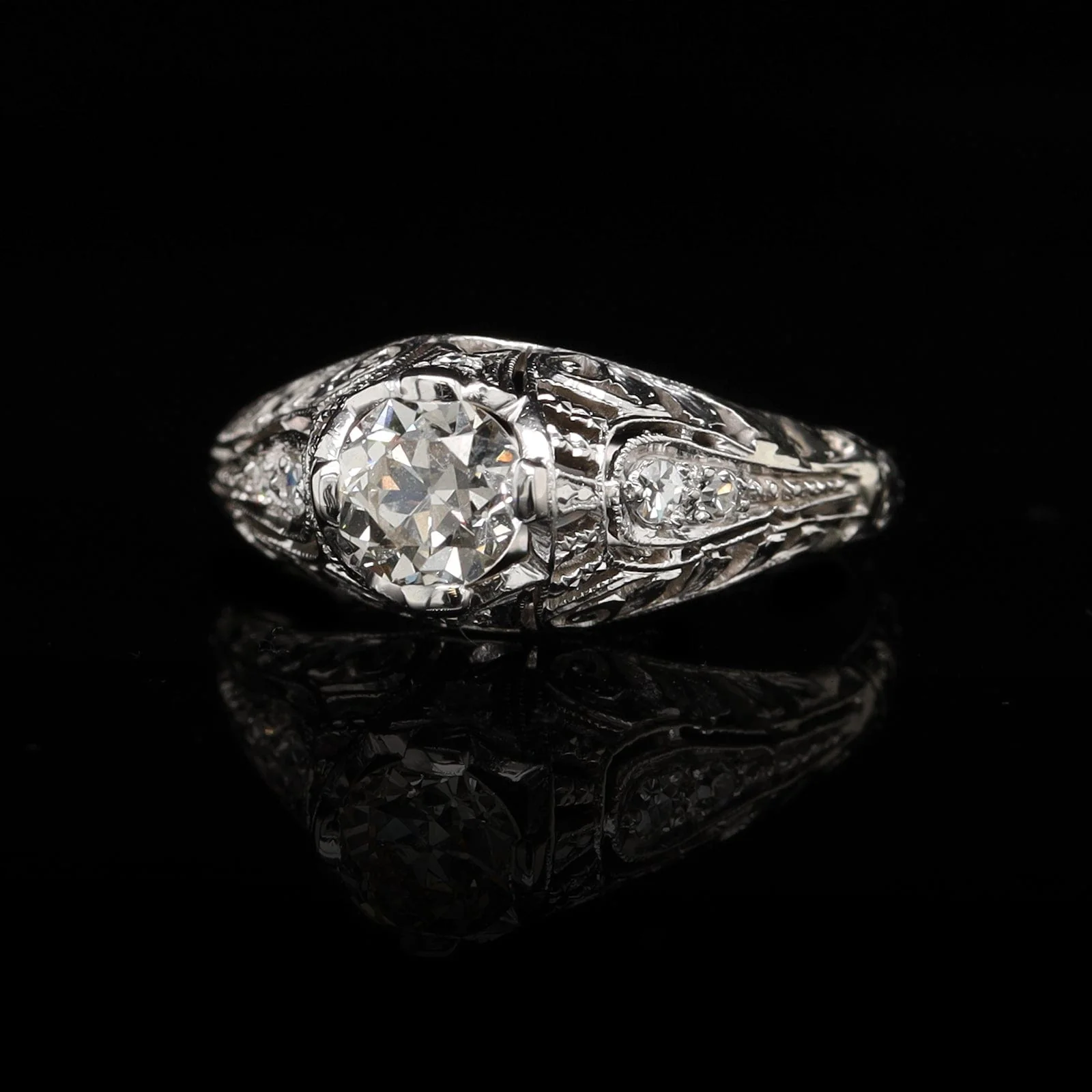 Vintage 14K White Gold Estate Diamond Engagement Ring