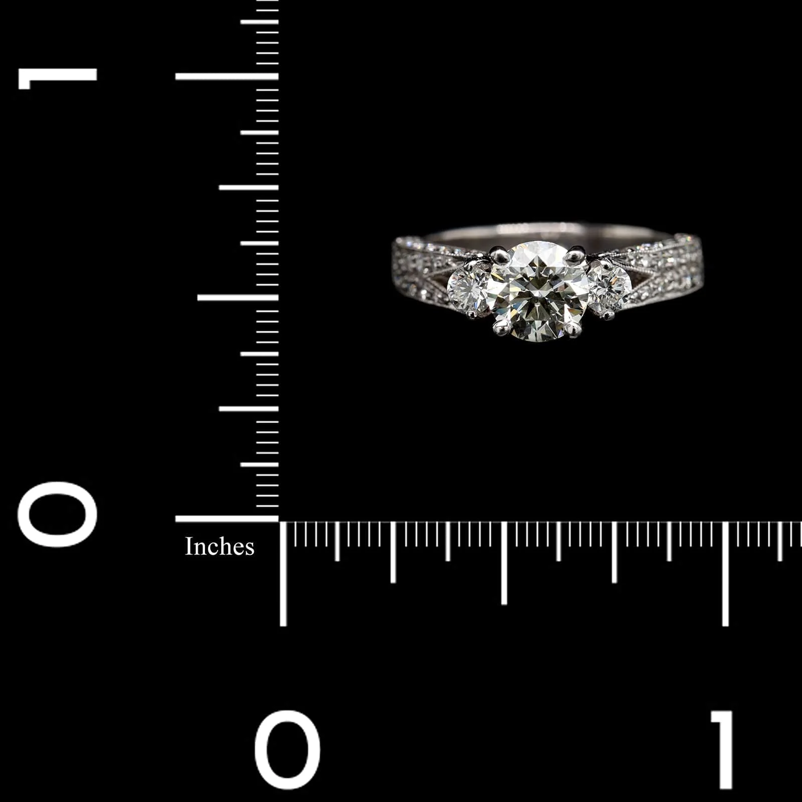 18K White Gold Estate Diamond Milgrain Engagement Ring - Image 3