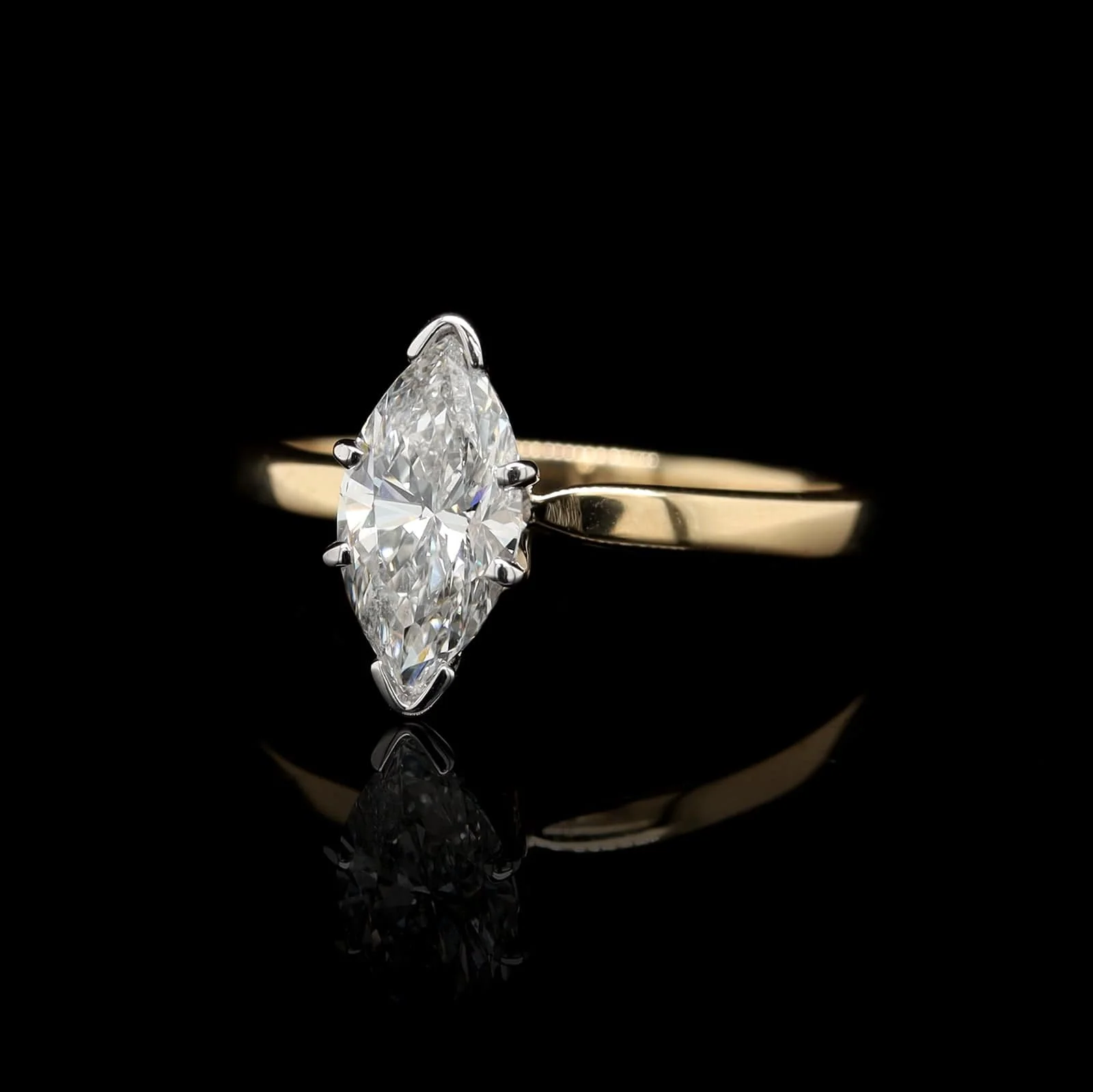14K Two-tone Gold Estate Marquise Diamond Solitaire Engagement Ring