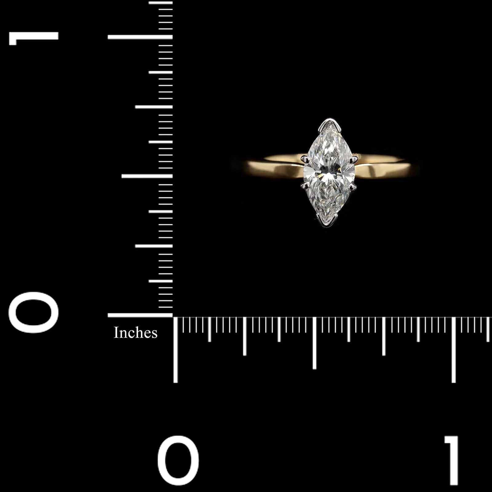 14K Two-tone Gold Estate Marquise Diamond Solitaire Engagement Ring - Image 3