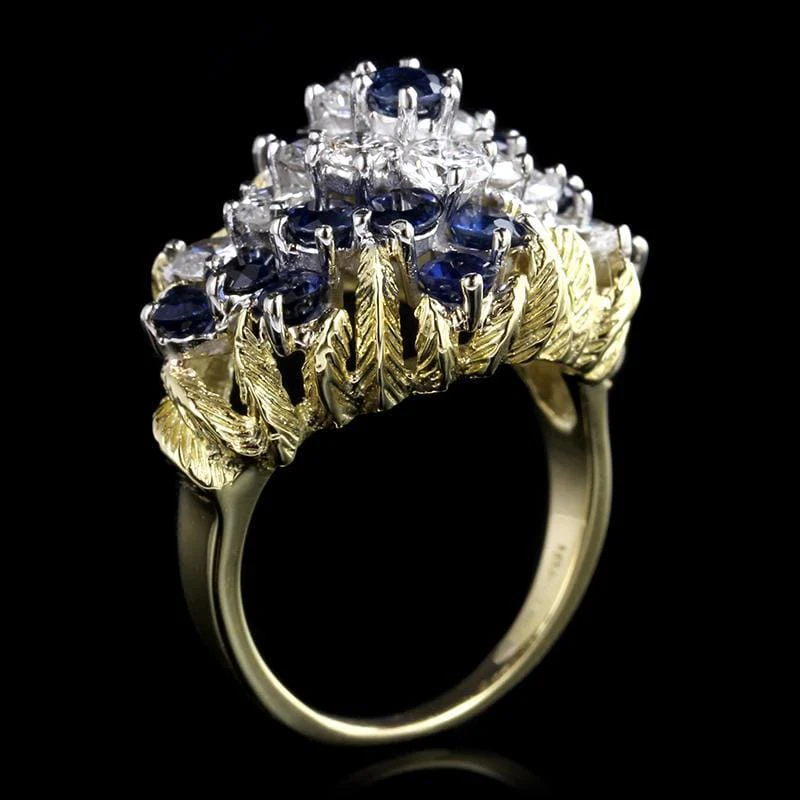 18K Two-Tone Gold Estate Sapphire and Diamond Ring - Image 3