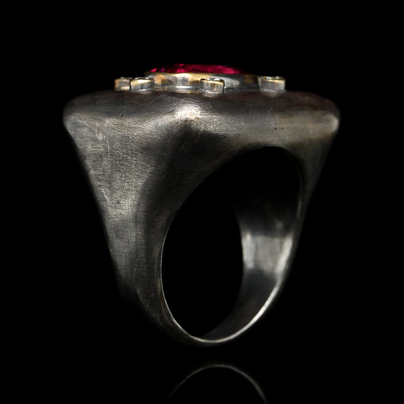 Lika Behar Sterling Silver 24K Yellow Gold Estate Pink Tourmaline and Diamond Ring - Image 3
