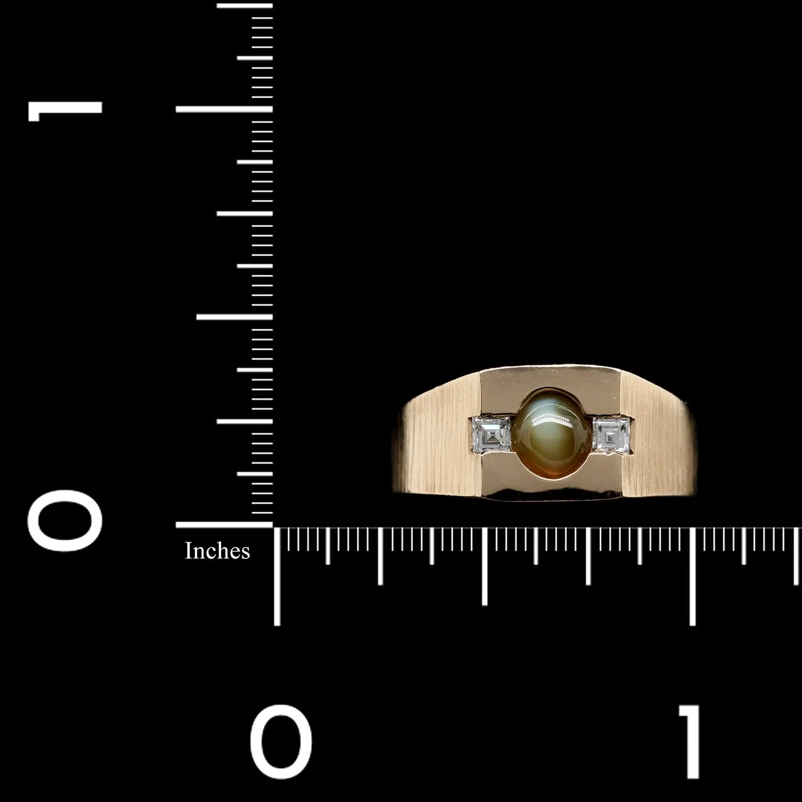 14K Yellow Gold Estate Cat's Eye Chrysoberyl and Diamond Ring - Image 4