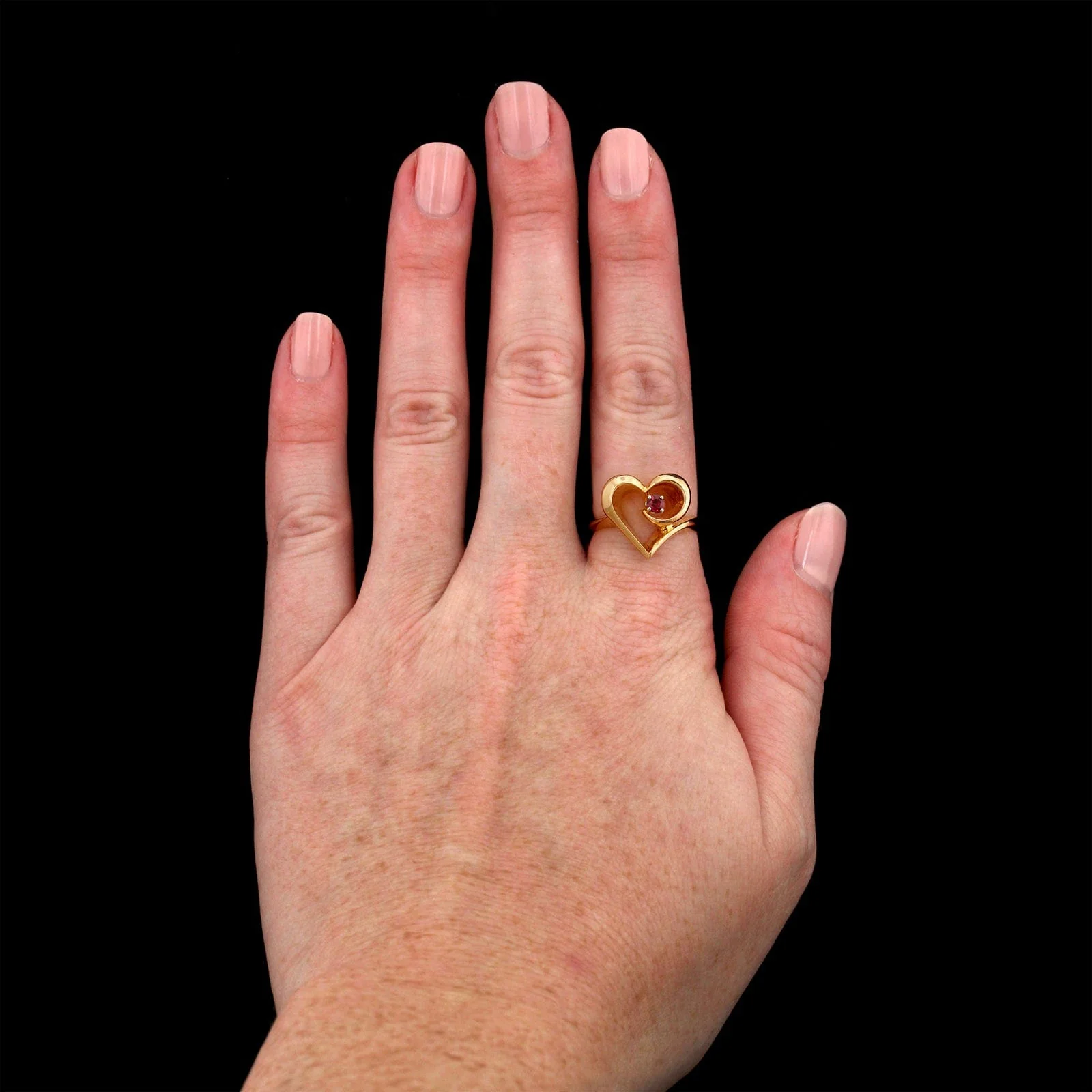 14K Yellow Gold Estate Heart Ruby Ring - Image 2